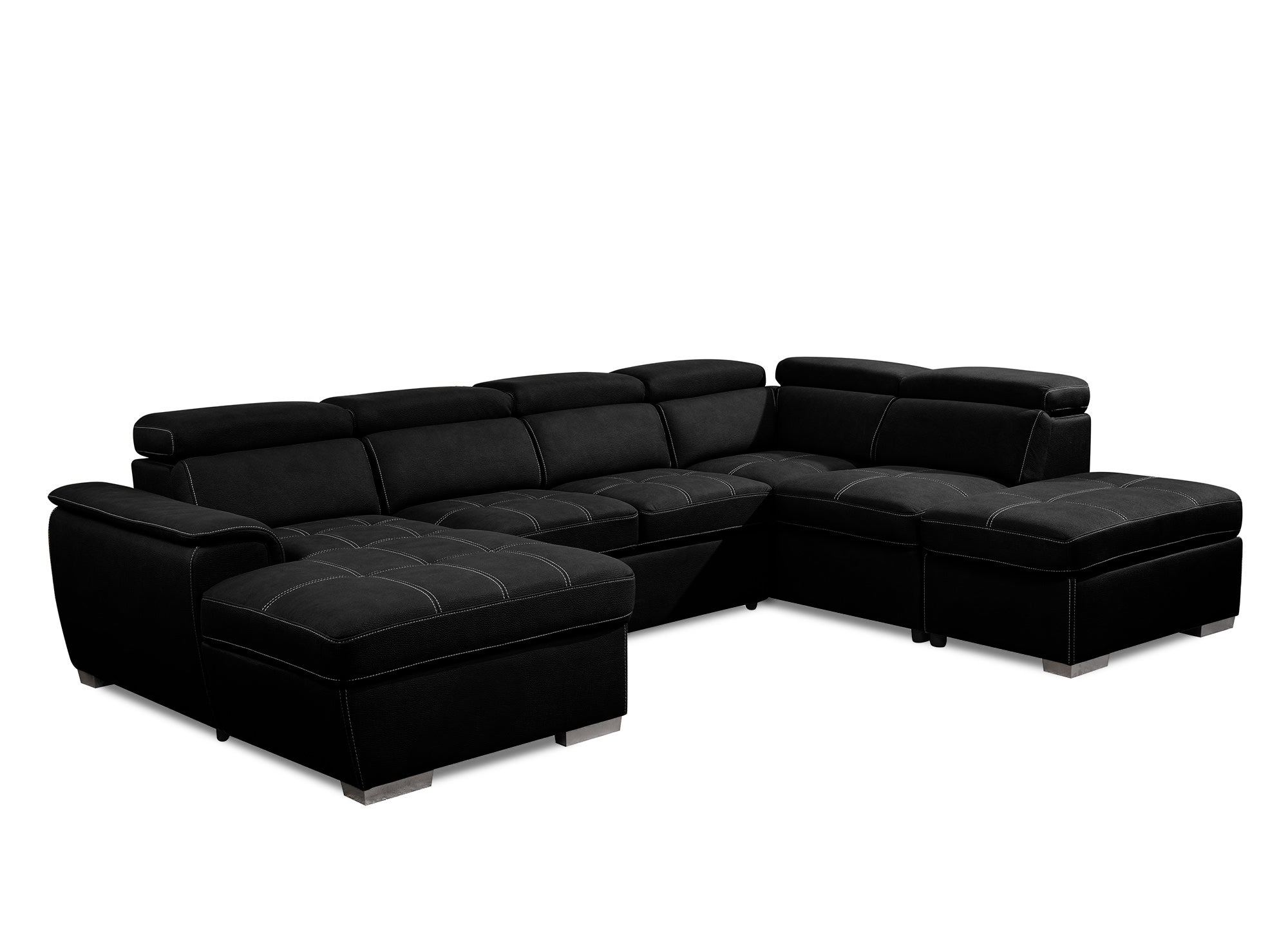 Sofá convertible y panorámico OLIVER con compartimento de almacenamiento en tela negra - Esquina izquierda