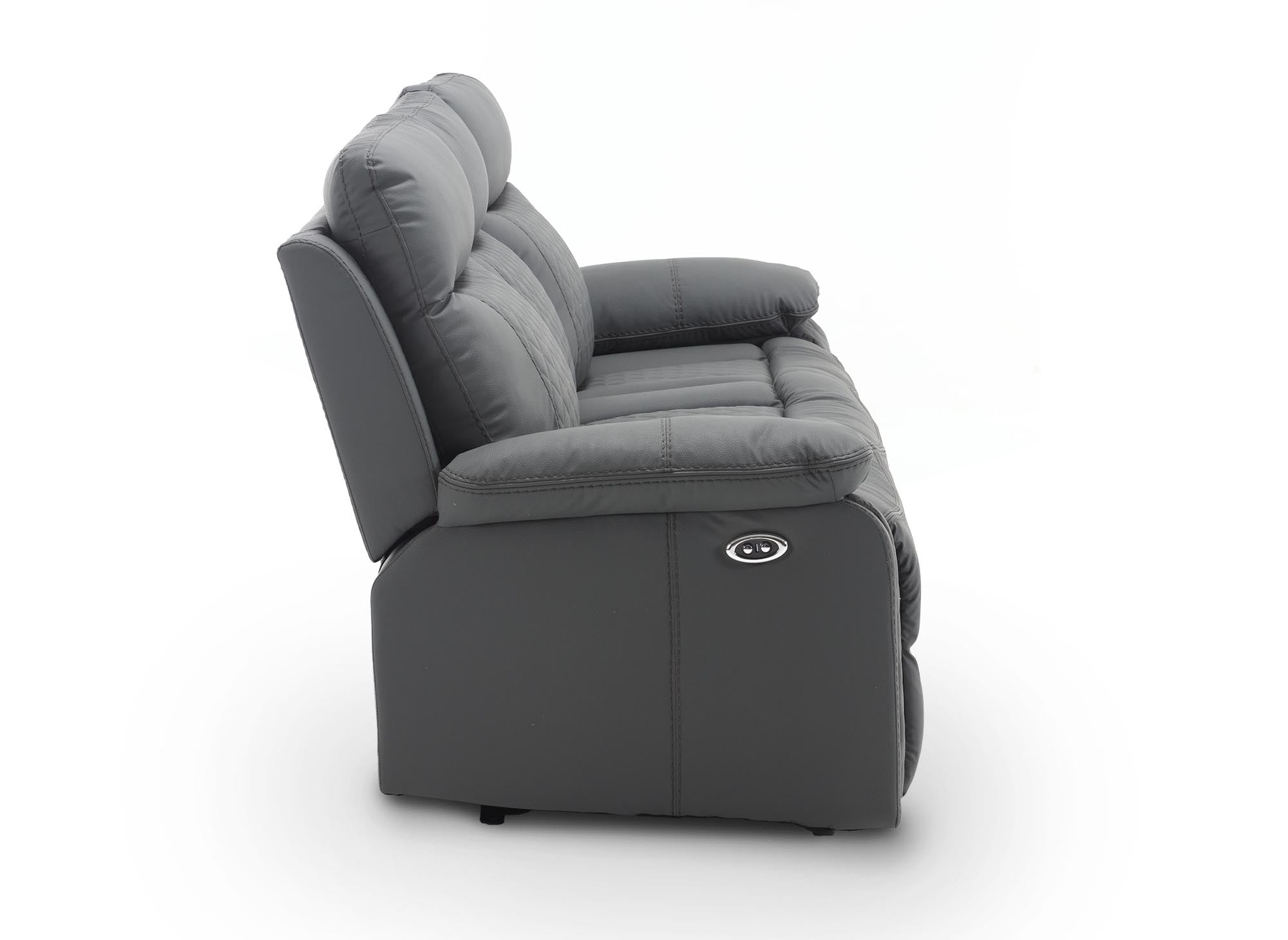 Sofá reclinable eléctrico de 3 plazas ELISE en piel sintética gris oscuro