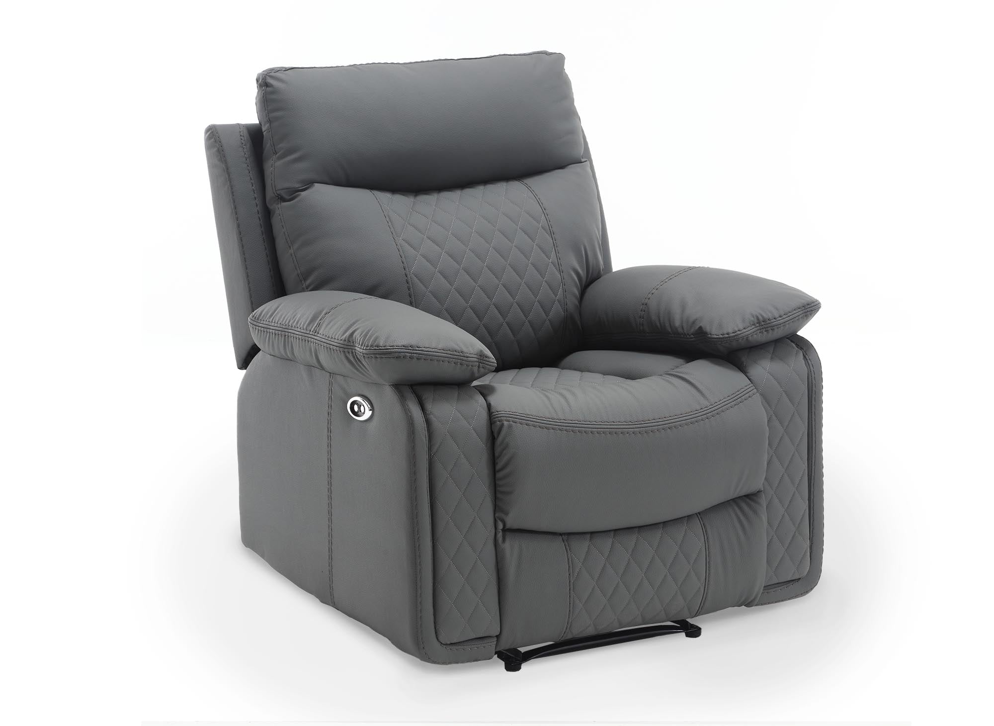 Sillón reclinable eléctrico ELISE en piel sintética gris oscuro