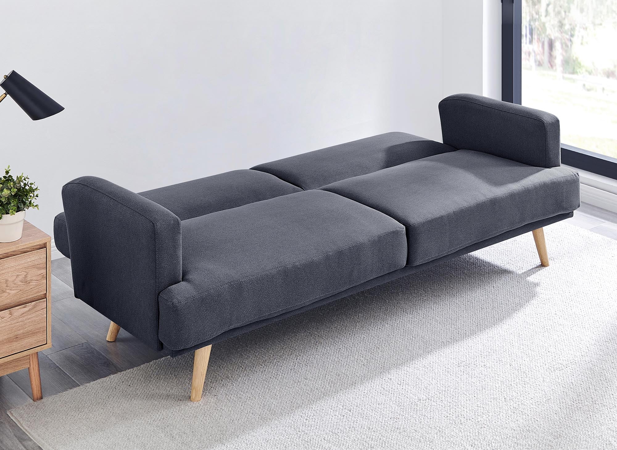 Sofá BART de 3 plazas con mecanismo clic-clac en tela gris oscuro