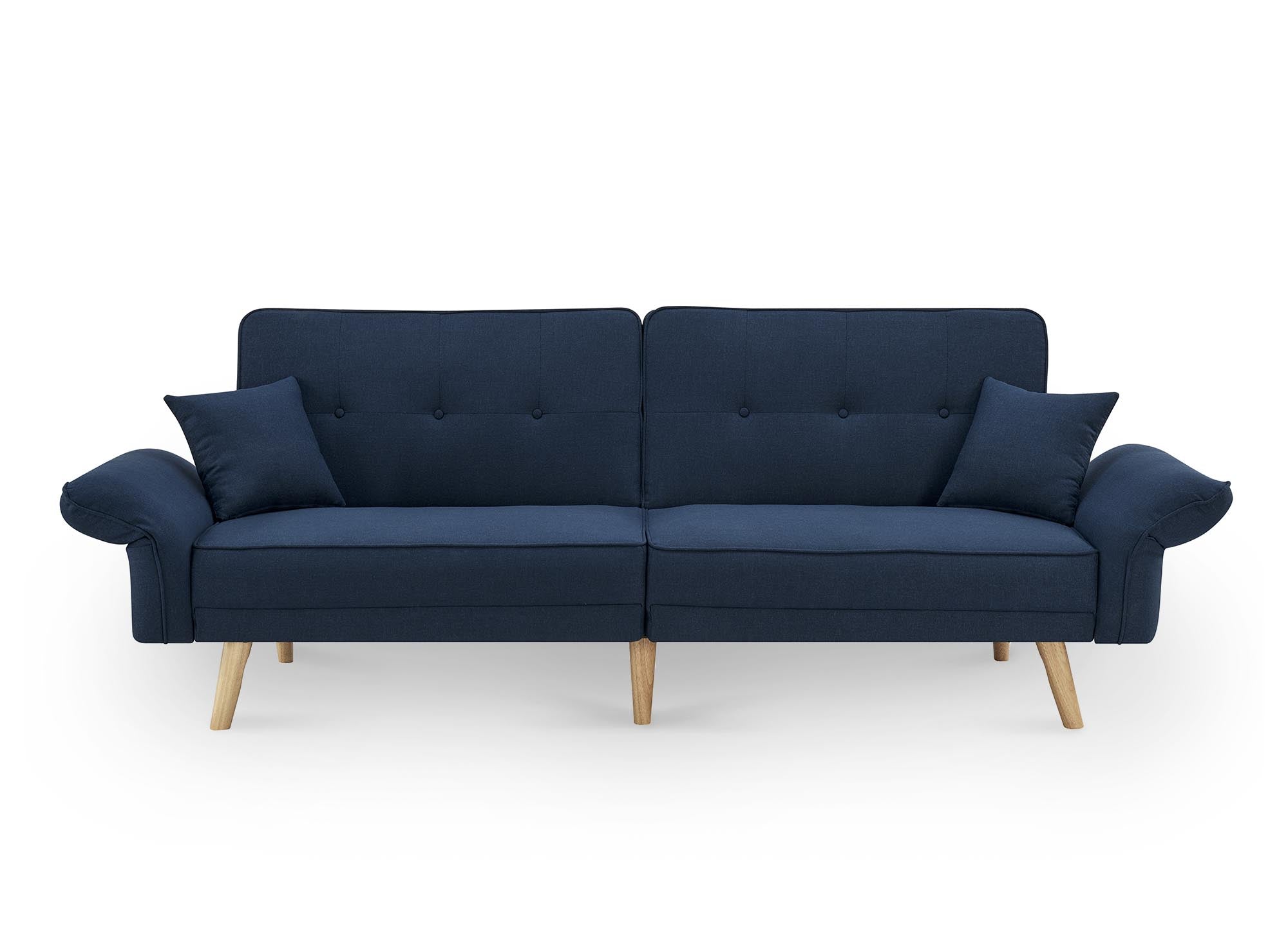 Sofá cama CHILI de 3 plazas con mecanismo clic-clac en tela azul