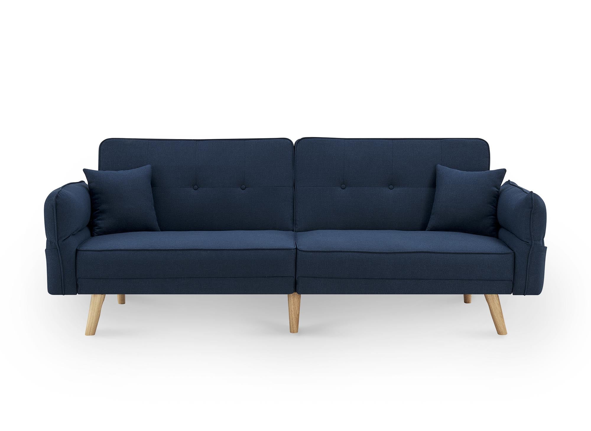 Sofá cama CHILI de 3 plazas con mecanismo clic-clac en tela azul