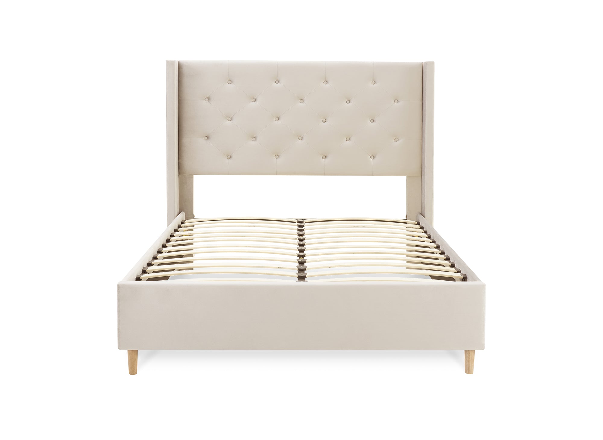 Cama doble MAREVA de 160x200 cm en terciopelo capitoné beige