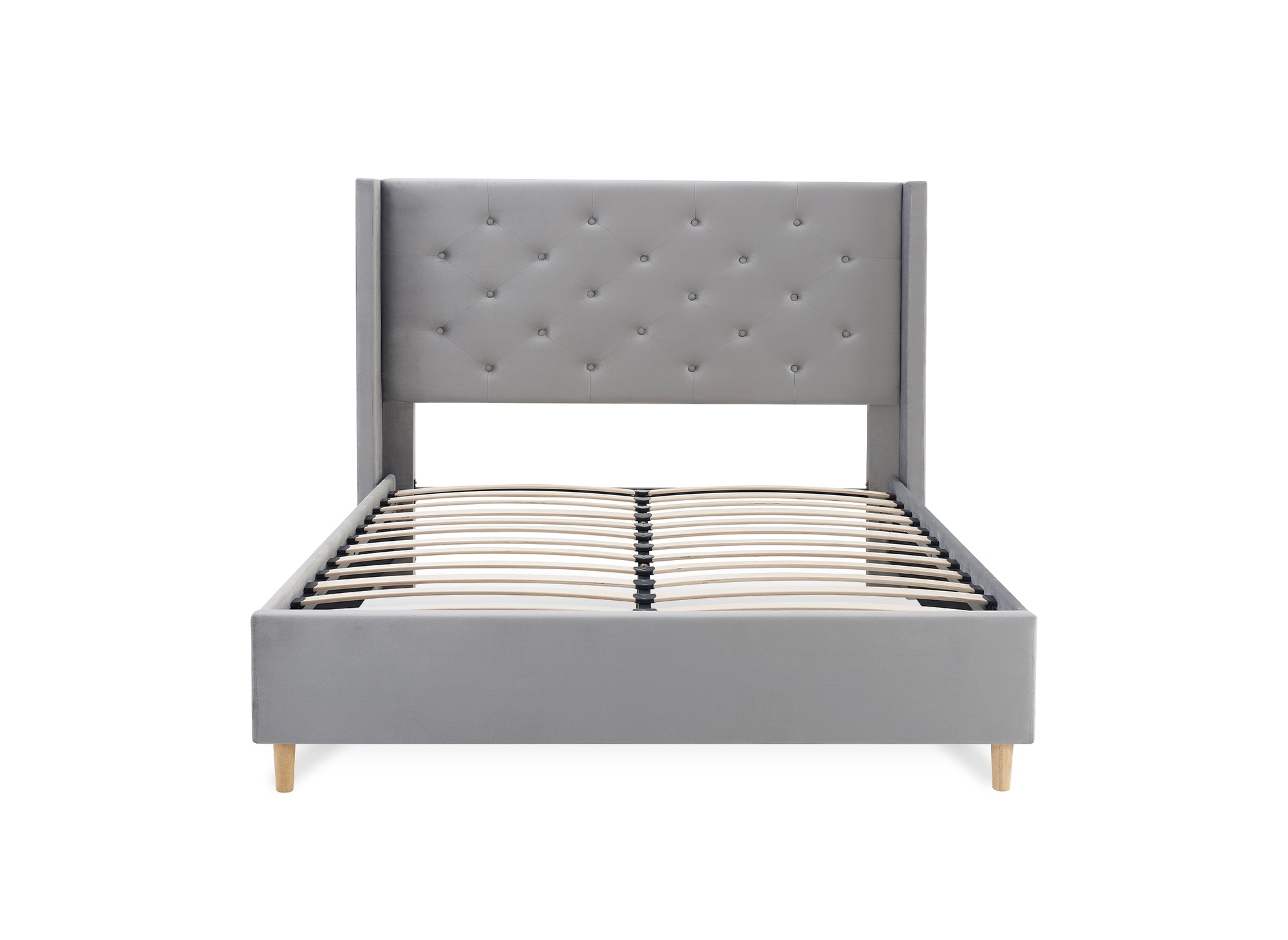 Cama doble MAREVA de terciopelo gris capitoné, 140x190 cm