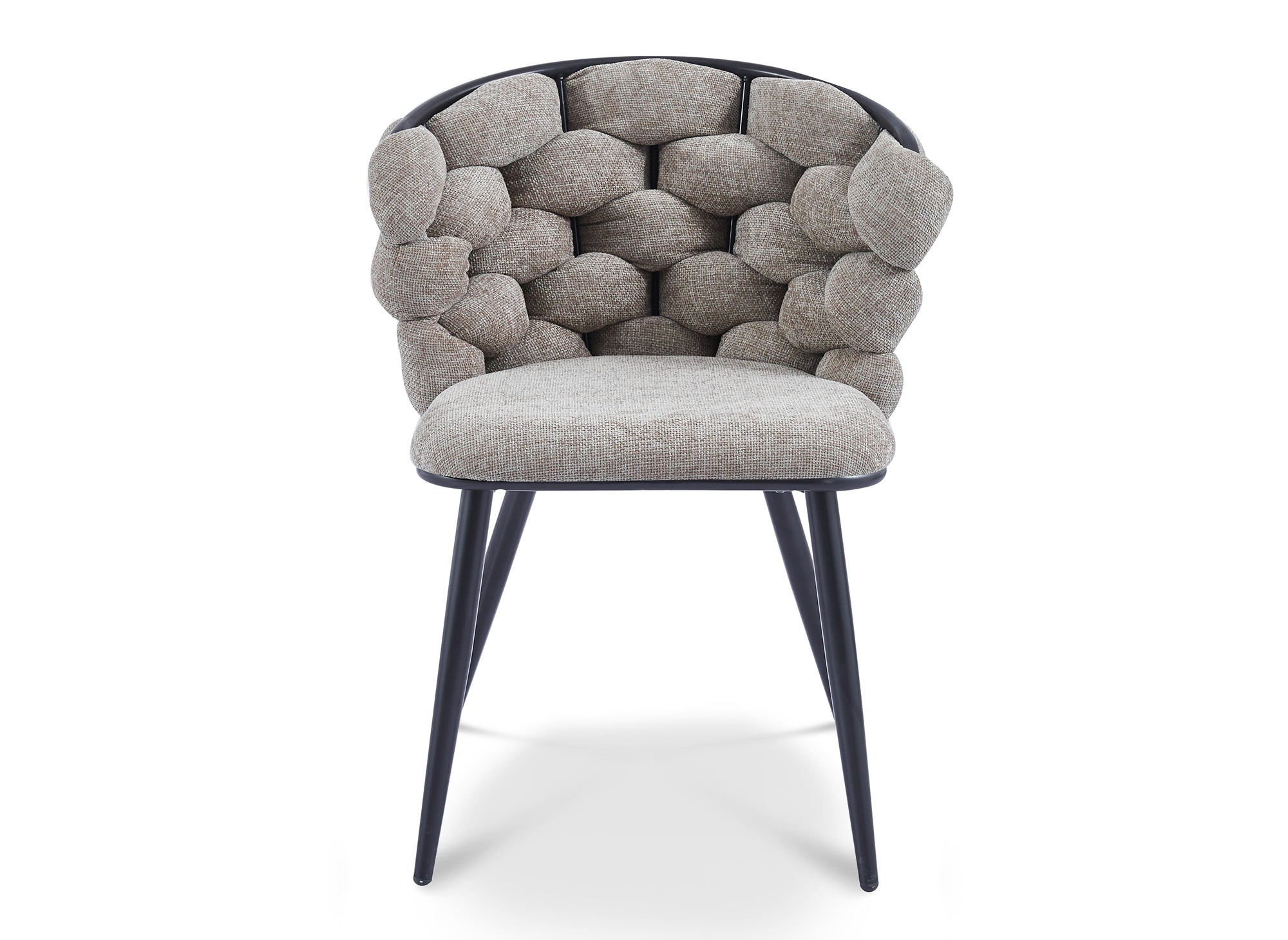 Juego de 2 sillas tapizadas en color topo con patas de metal negro, CECILE