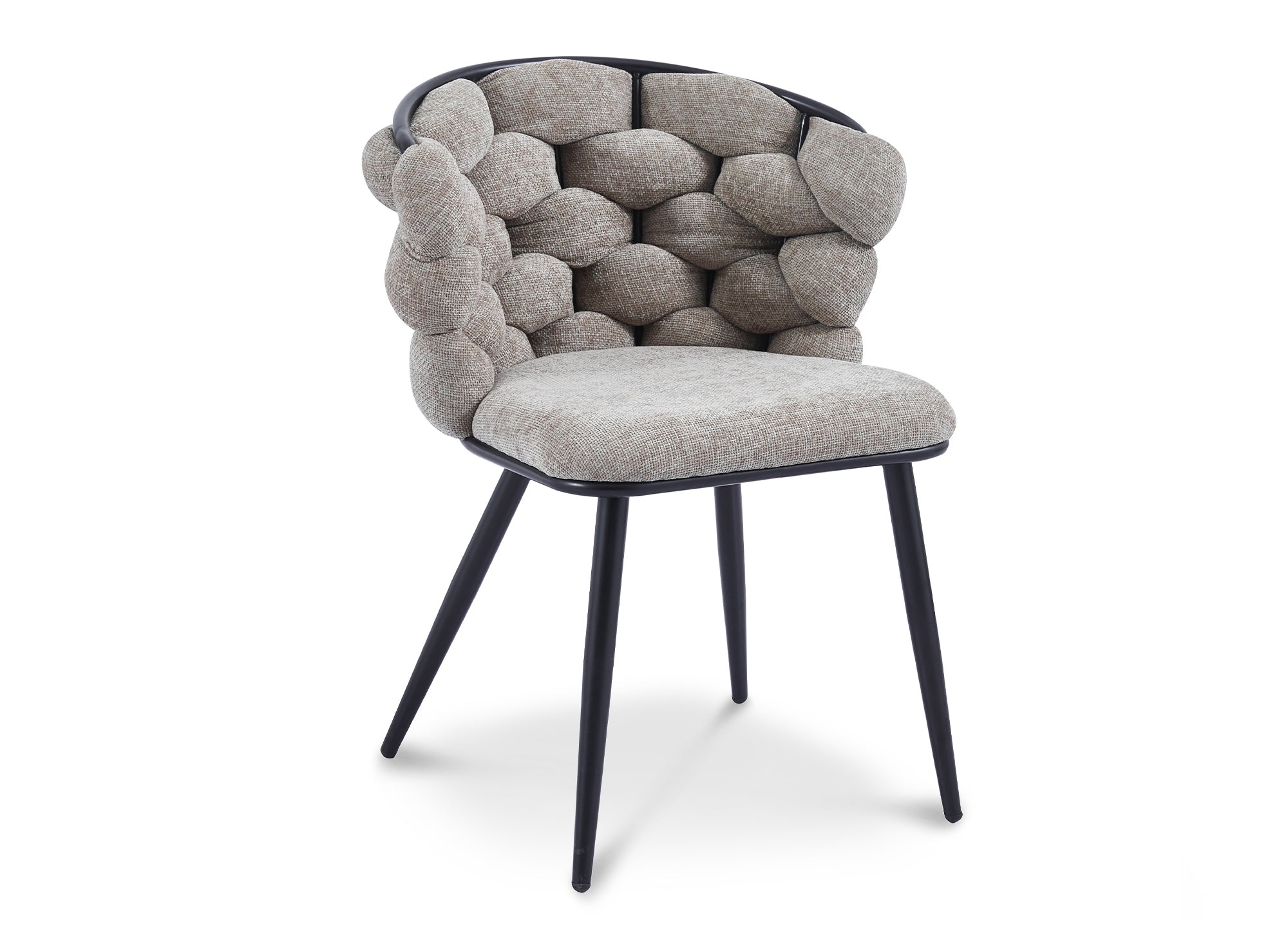 Juego de 2 sillas tapizadas en color topo con patas de metal negro, CECILE