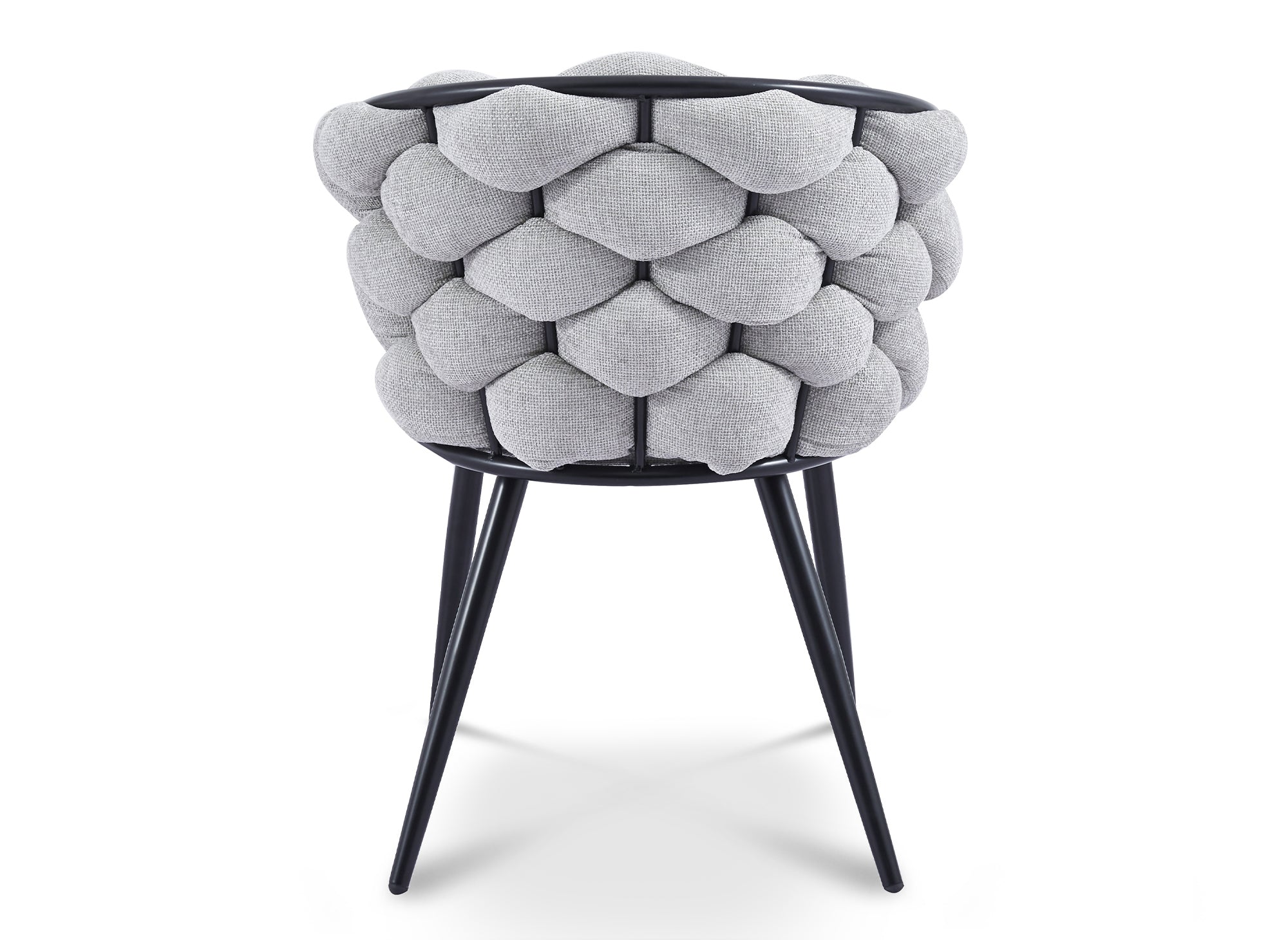 Juego de 2 sillas CECILE tapizadas en tela gris con patas de metal negro.