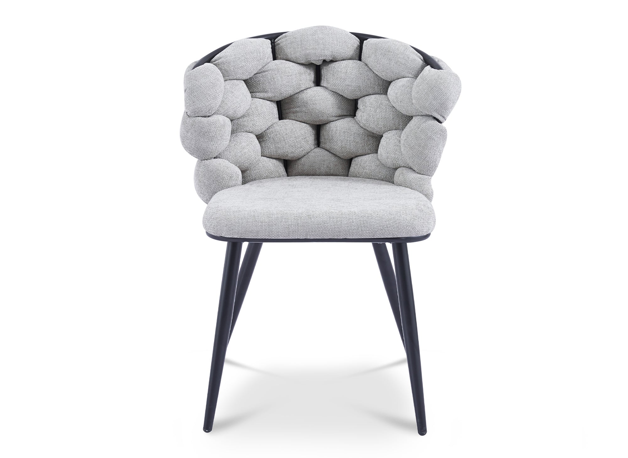 Juego de 2 sillas CECILE tapizadas en tela gris con patas de metal negro.