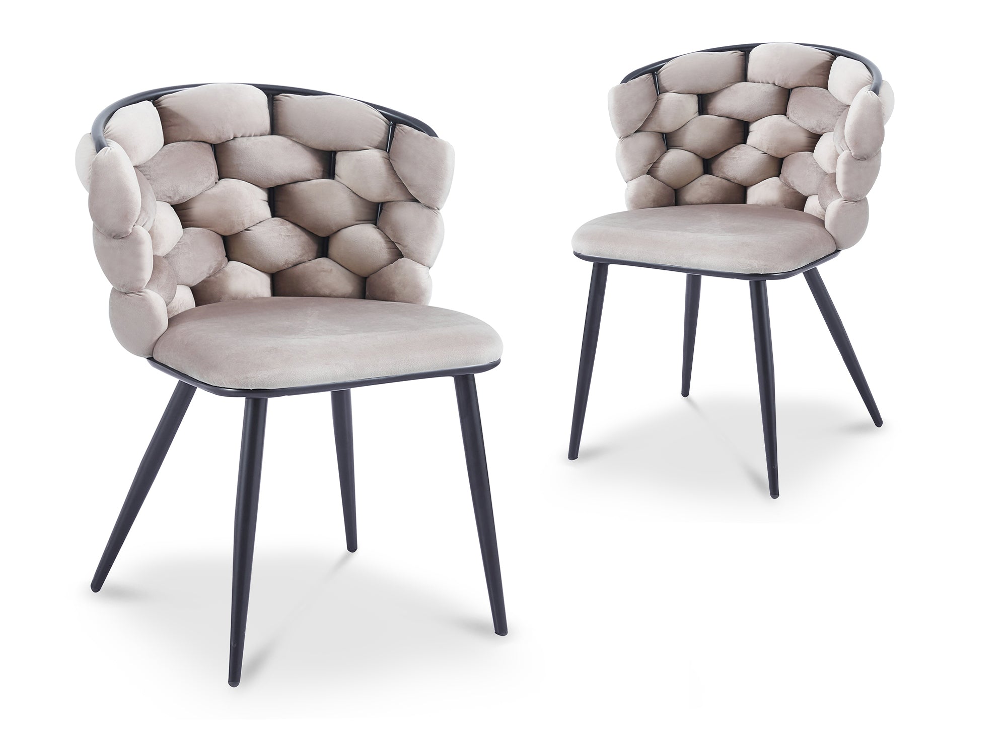 Juego de 2 sillas de terciopelo color topo con patas de metal negro, CECILE