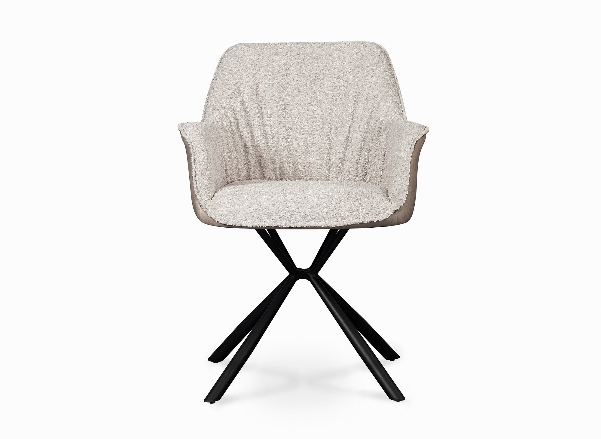 Juego de 2 sillas PIRO con reposabrazos en tela bouclé beige y piel sintética marrón