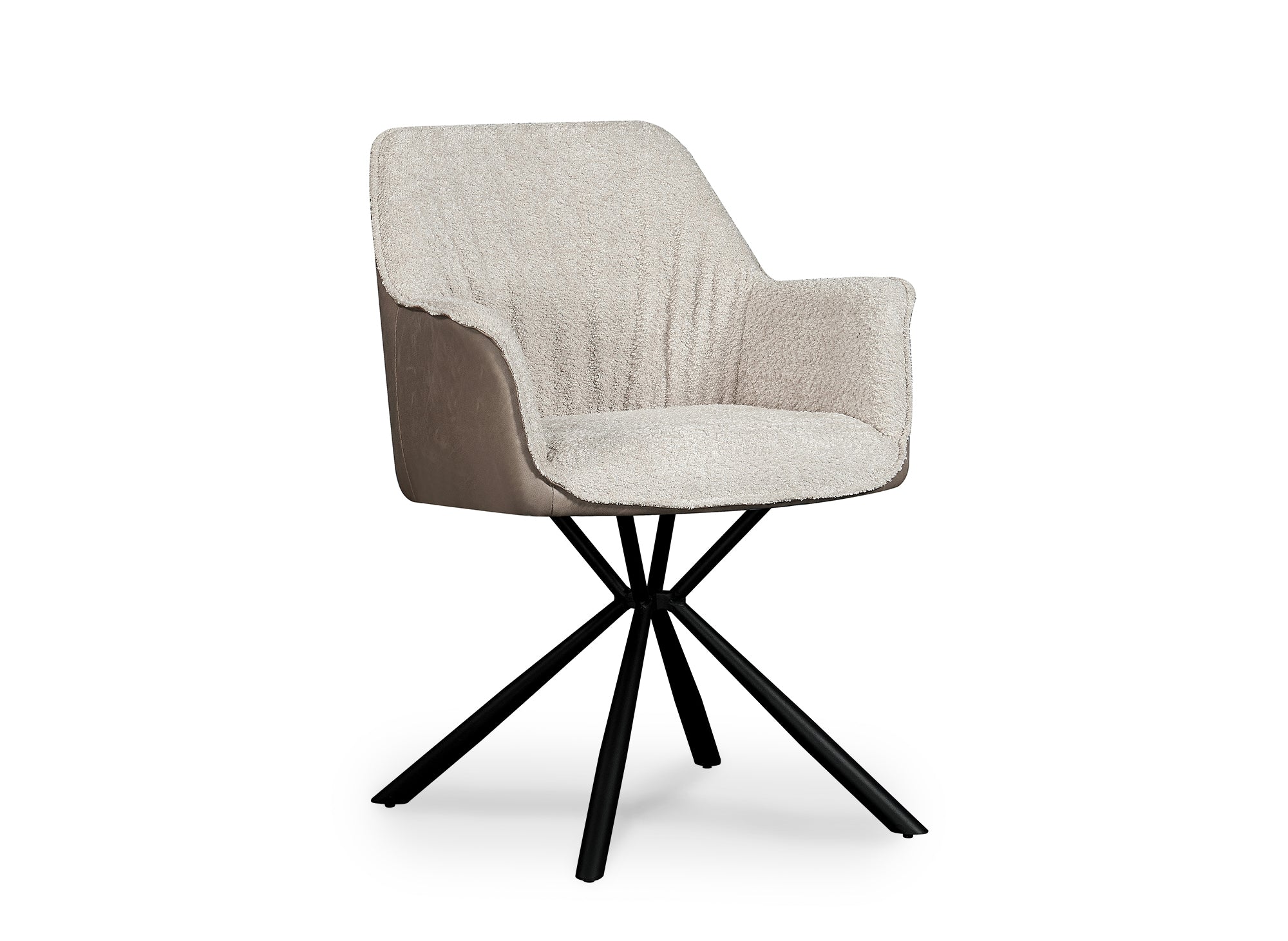 Juego de 2 sillas PIRO con reposabrazos en tela bouclé beige y piel sintética marrón