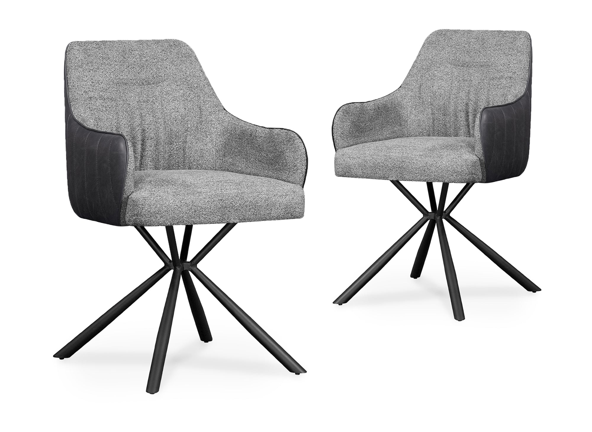 Juego de 2 sillas con reposabrazos en tela gris y piel sintética DOMY