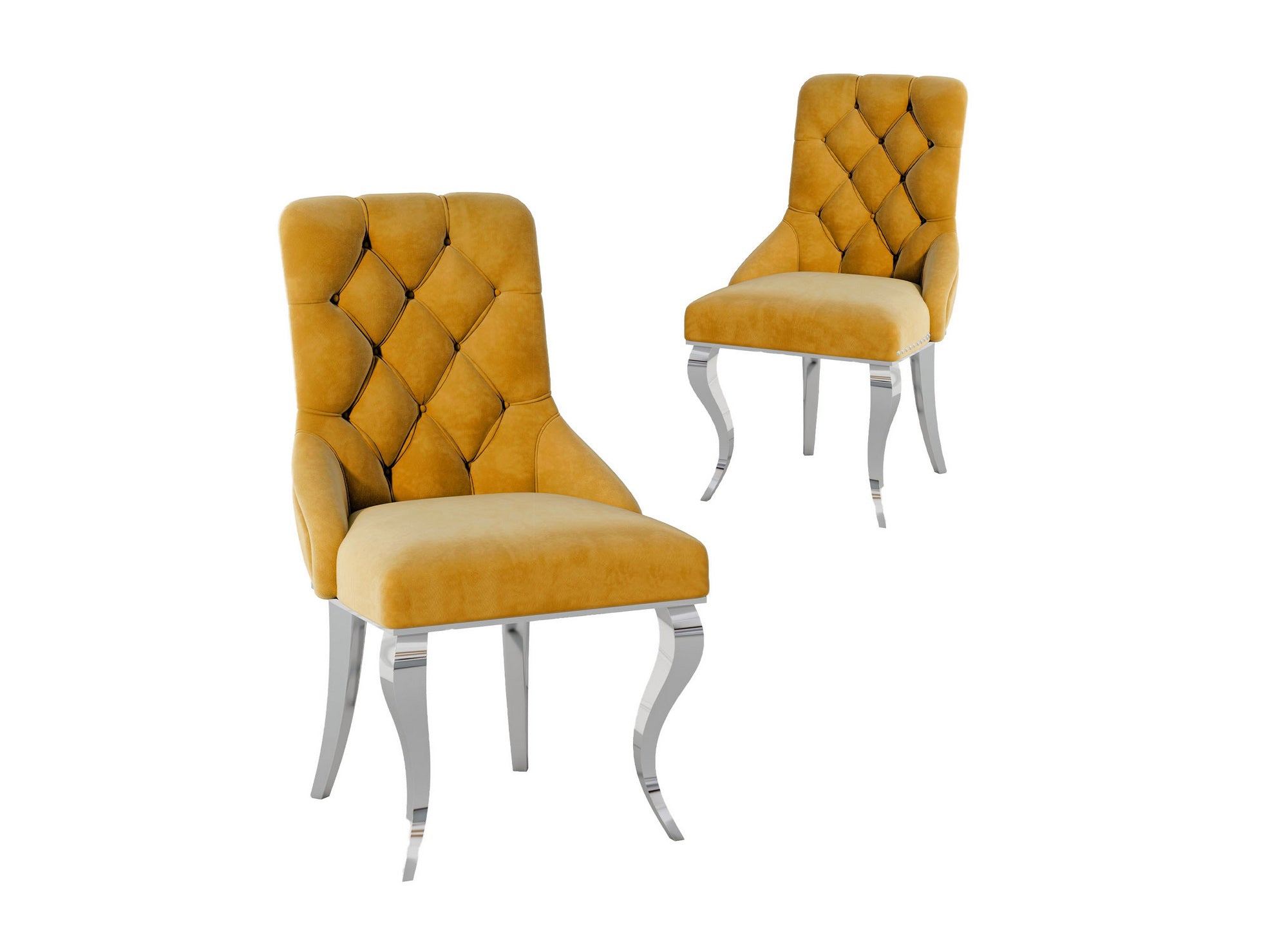 Juego de 2 sillas barrocas ROCCO en terciopelo mostaza con patas plateadas