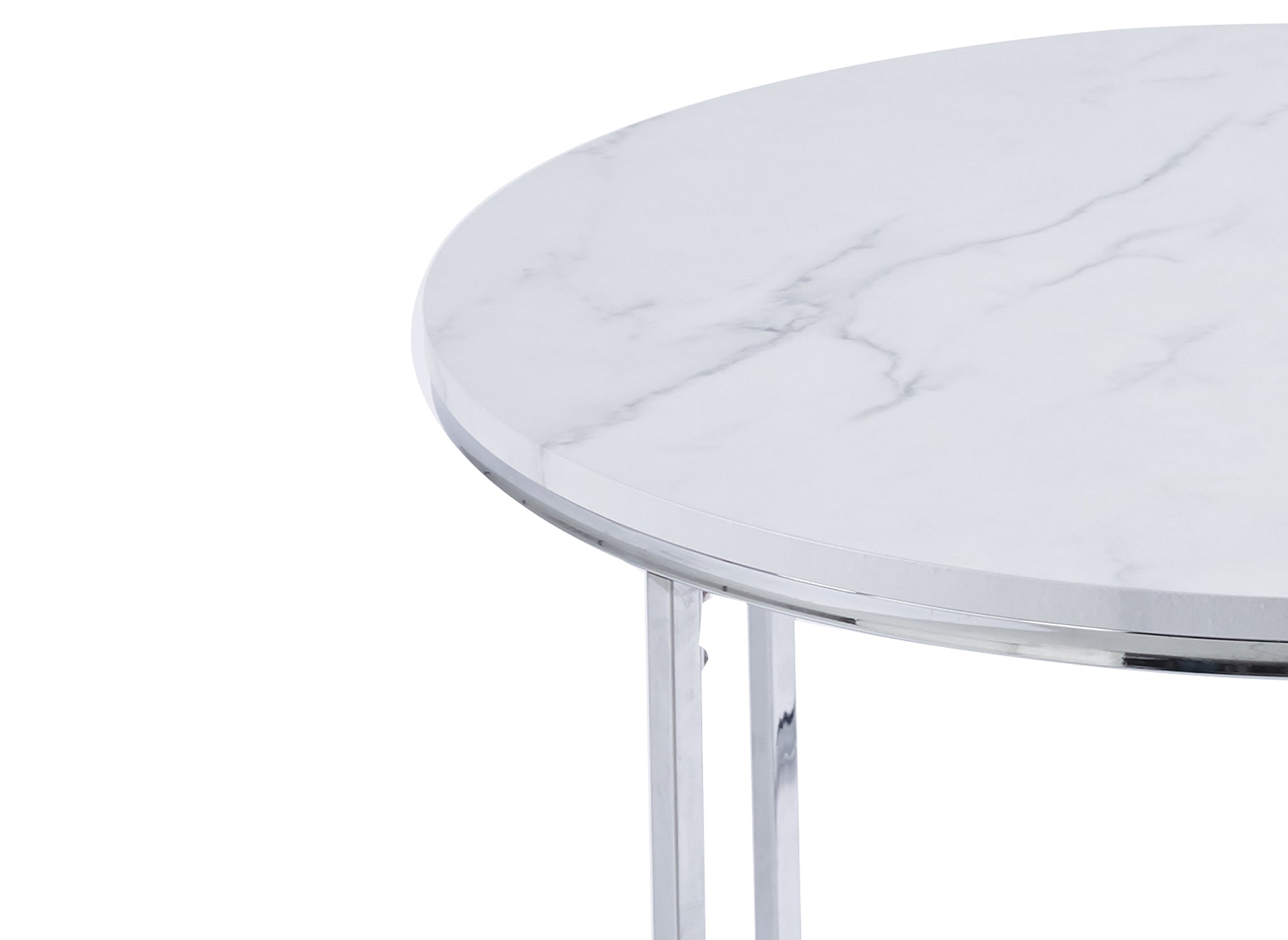 Mesa de centro redonda ROYCE con efecto mármol y patas cromadas