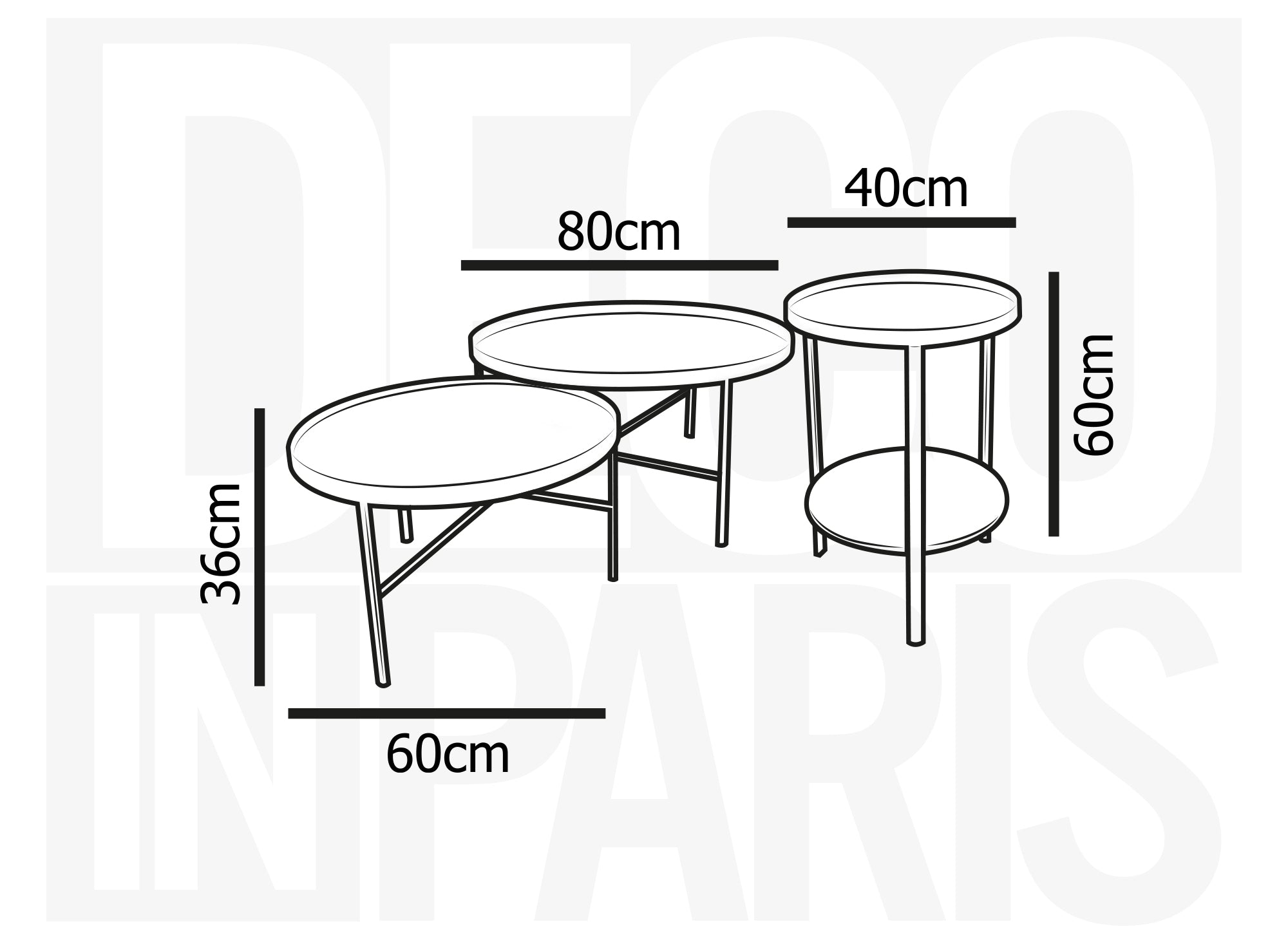 Juego de 3 mesas de centro redondas RIANA en madera y cristal