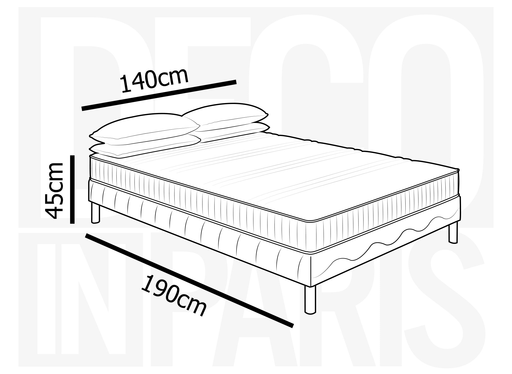 Juego de base de cama tapizada WOLK de 140x190 cm y colchón de espuma de 15 cm
