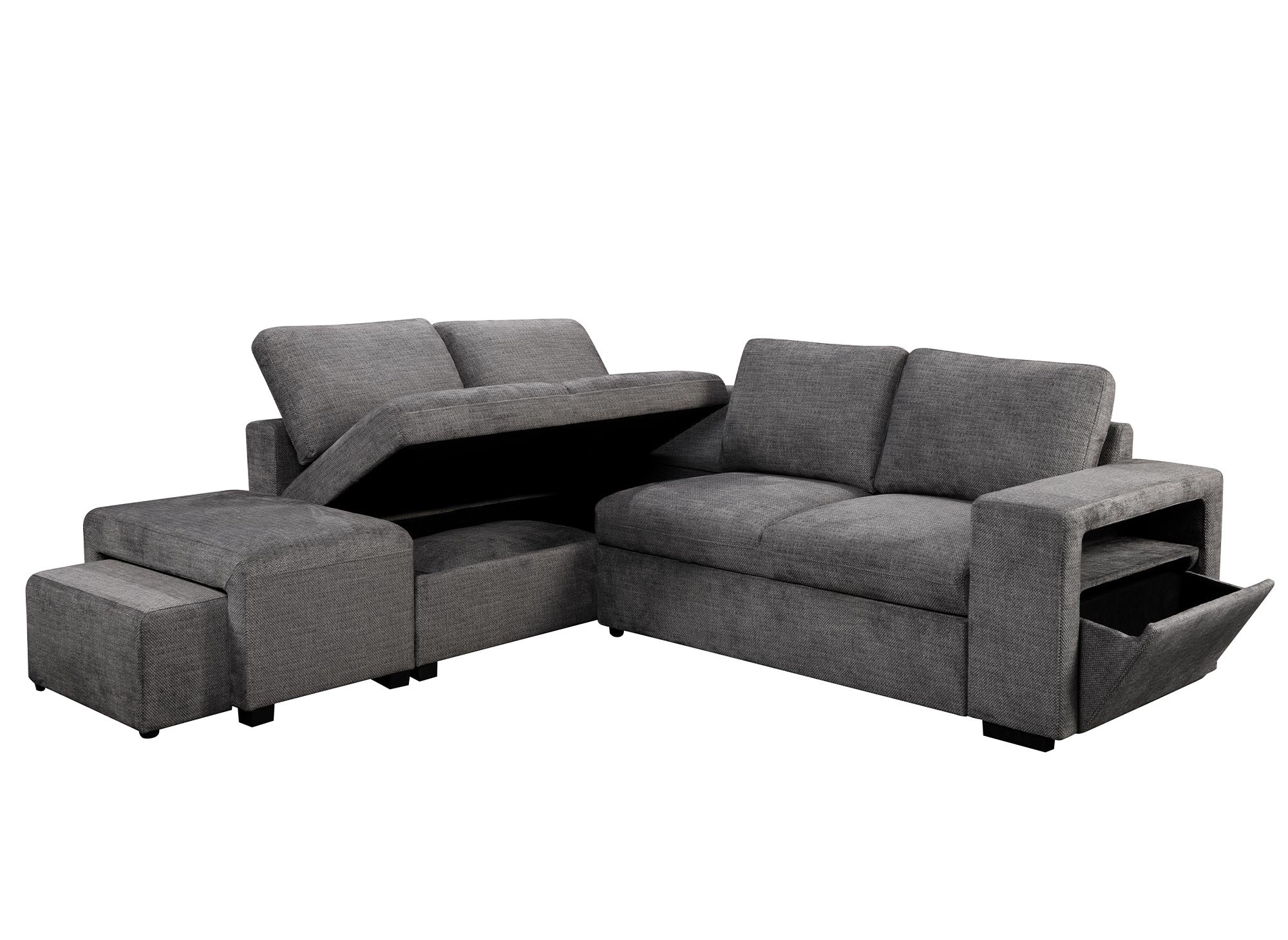 Sofá cama esquinero ALBAN en tela gris oscuro - Esquina izquierda