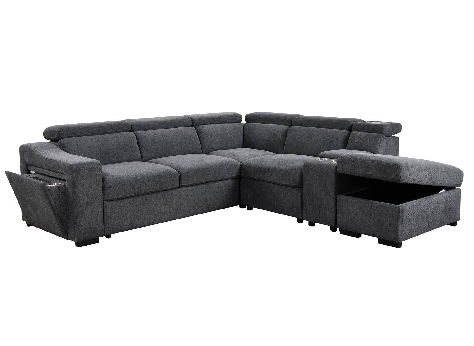 Sofá cama esquinero DEREK XL de tela gris oscuro - Esquina derecha