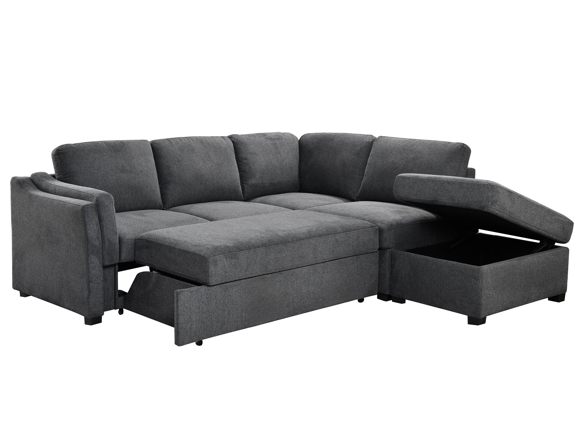 Sofá cama BARNEY con almacenaje en tela gris - Esquina derecha