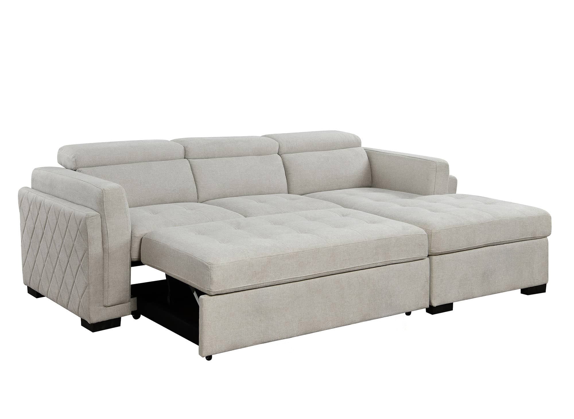 Sofá cama esquinero CHANDLER de tela beige - Esquina derecha