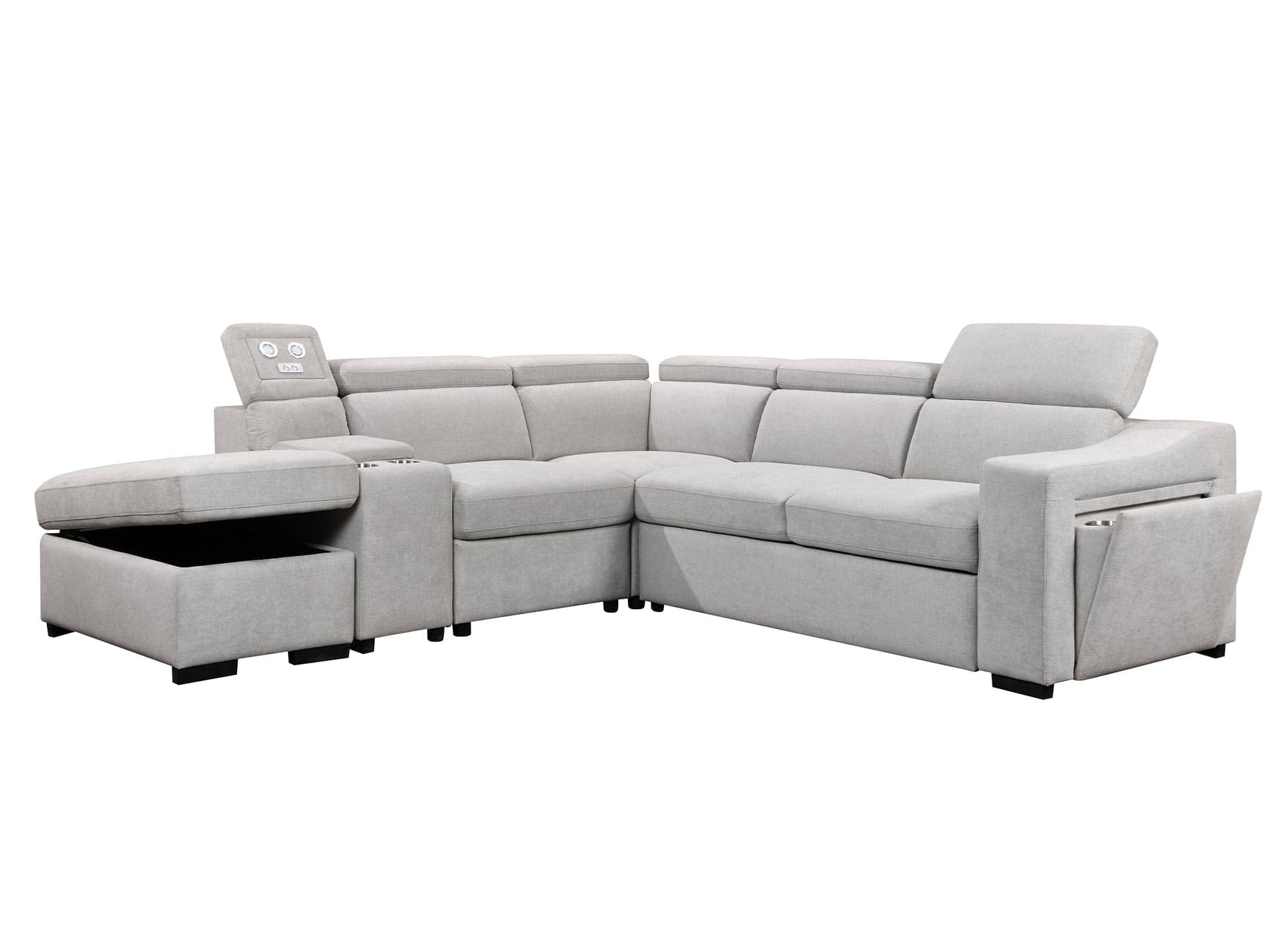 Sofá cama esquinero DEREK XL de tela beige - Esquina izquierda