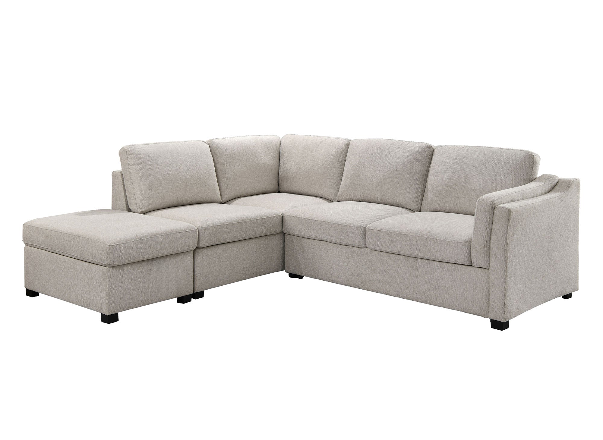 Sofá cama BARNEY convertible con almacenaje en tela beige - Esquina izquierda