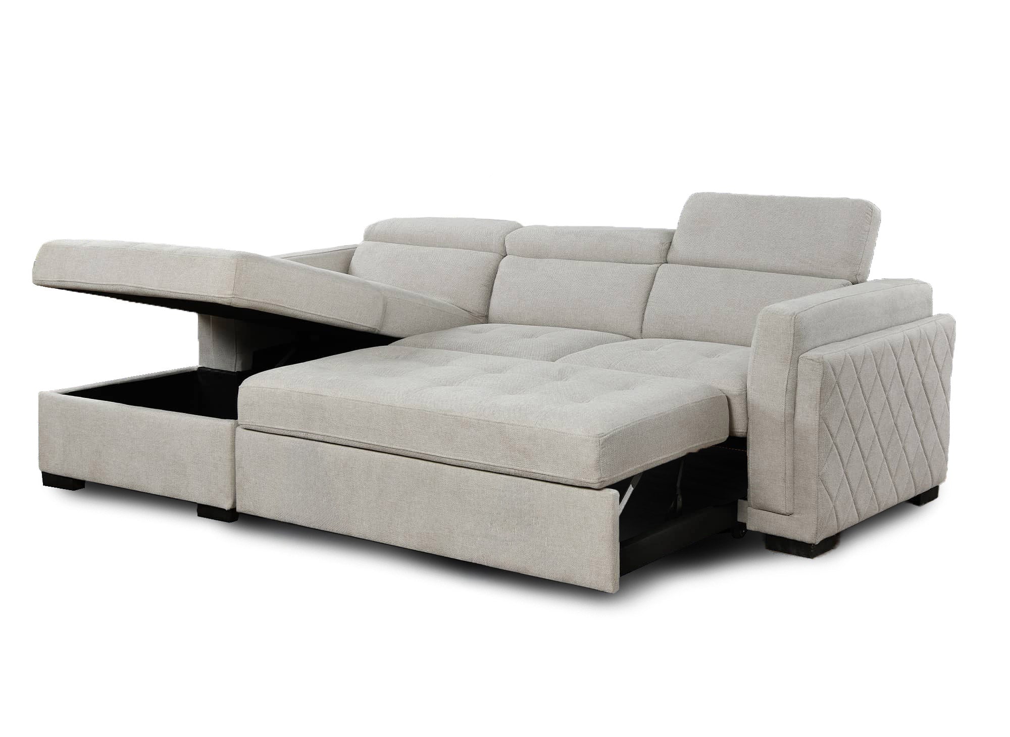 Sofá cama esquinero CHANDLER de tela beige - Esquina izquierda