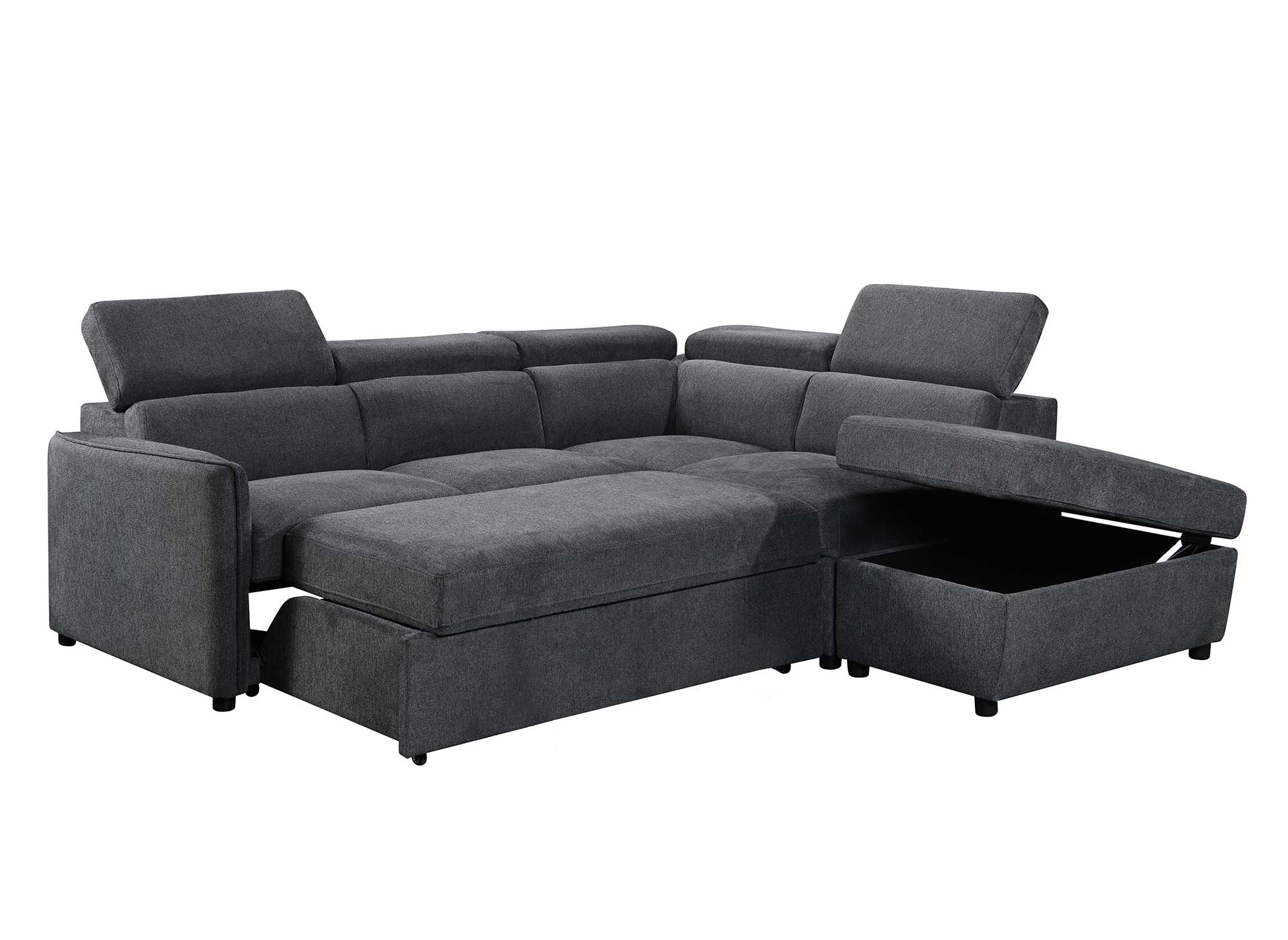 Sofá cama esquinero NAIROBI de tela gris - Esquina derecha