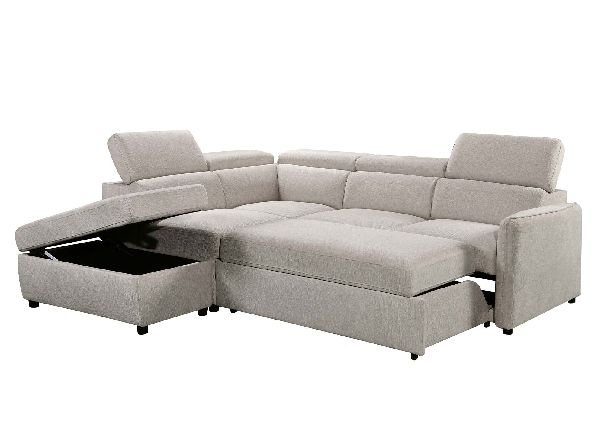 Sofá cama esquinero NAIROBI de tela beige - Esquina izquierda