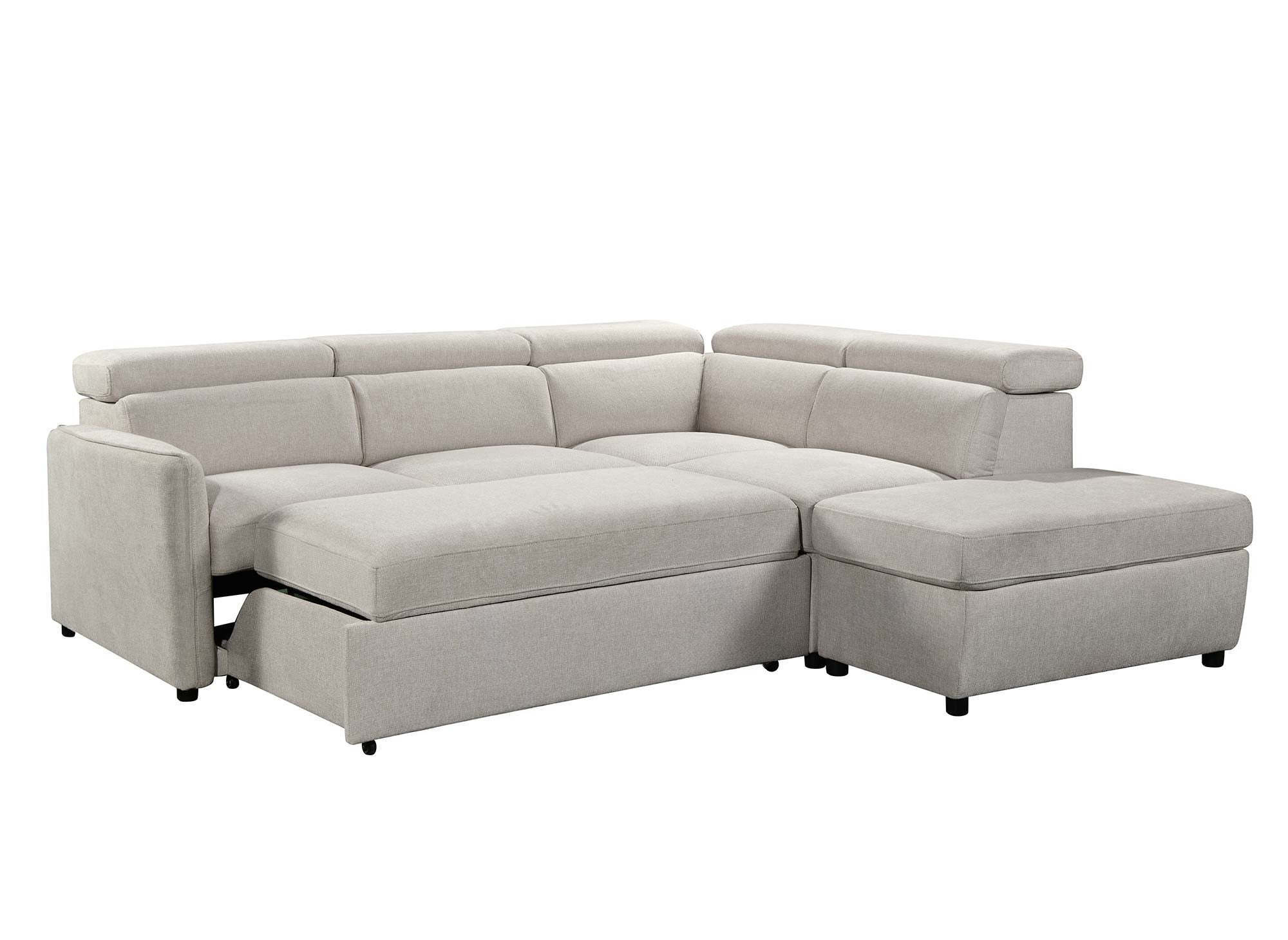 Sofá cama esquinero NAIROBI de tela beige - Esquina derecha