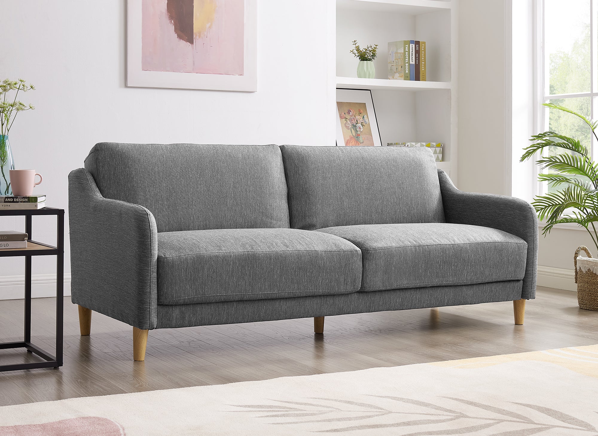 Sofá MARLON de 3 plazas con mecanismo clic-clac en tela gris oscuro