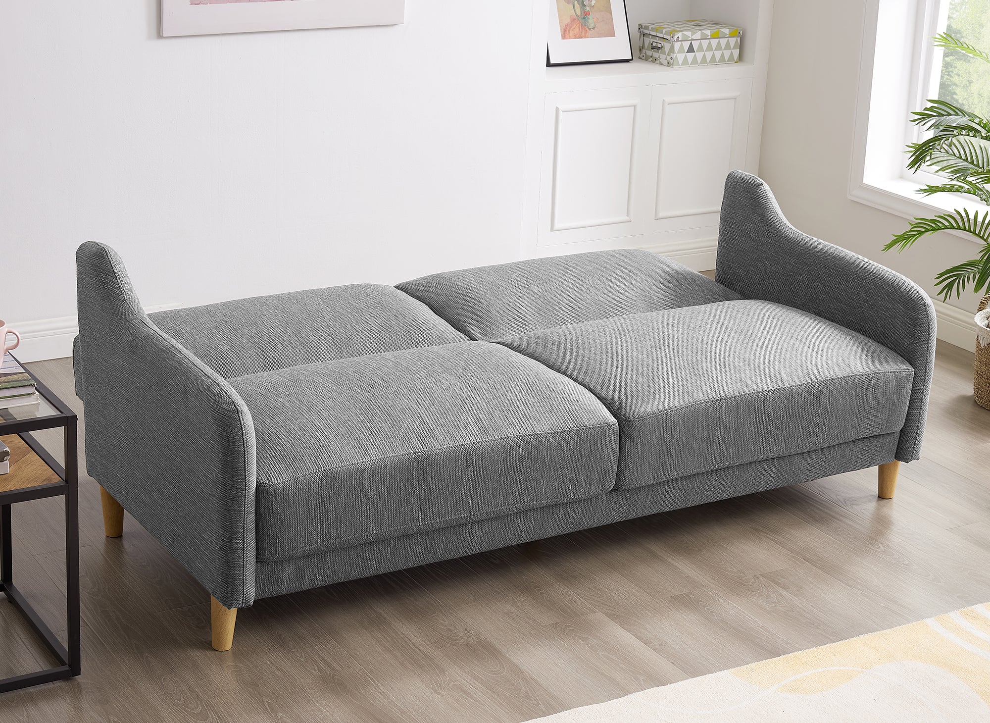 Sofá MARLON de 3 plazas con mecanismo clic-clac en tela gris oscuro