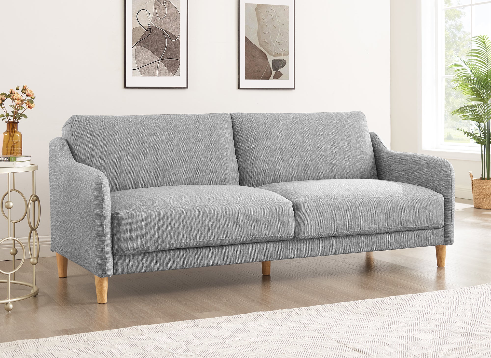 Sofá MARLON de 3 plazas con mecanismo clic-clac en tela gris claro