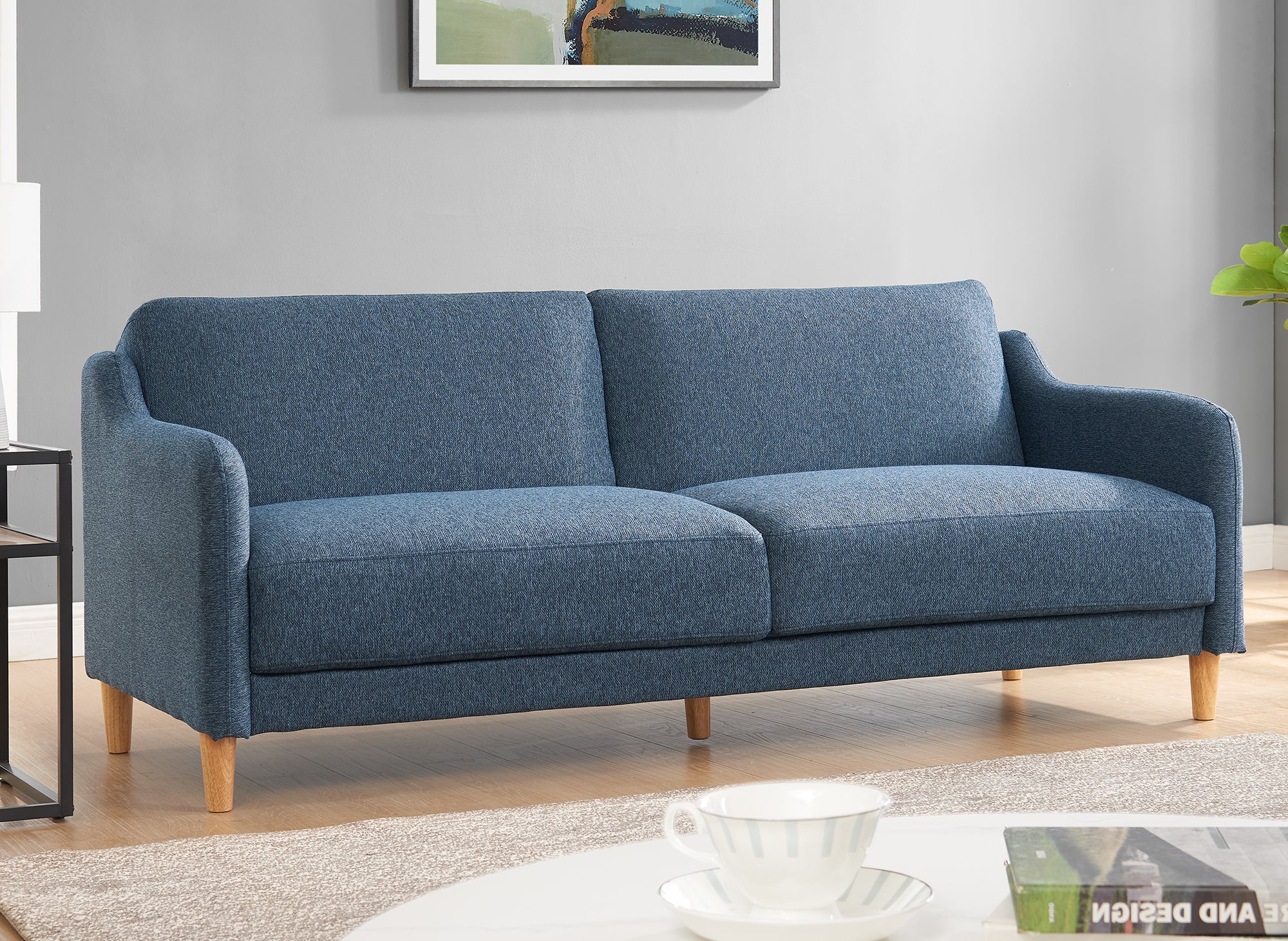 Sofá MARLON de 3 plazas con mecanismo clic-clac en tela azul