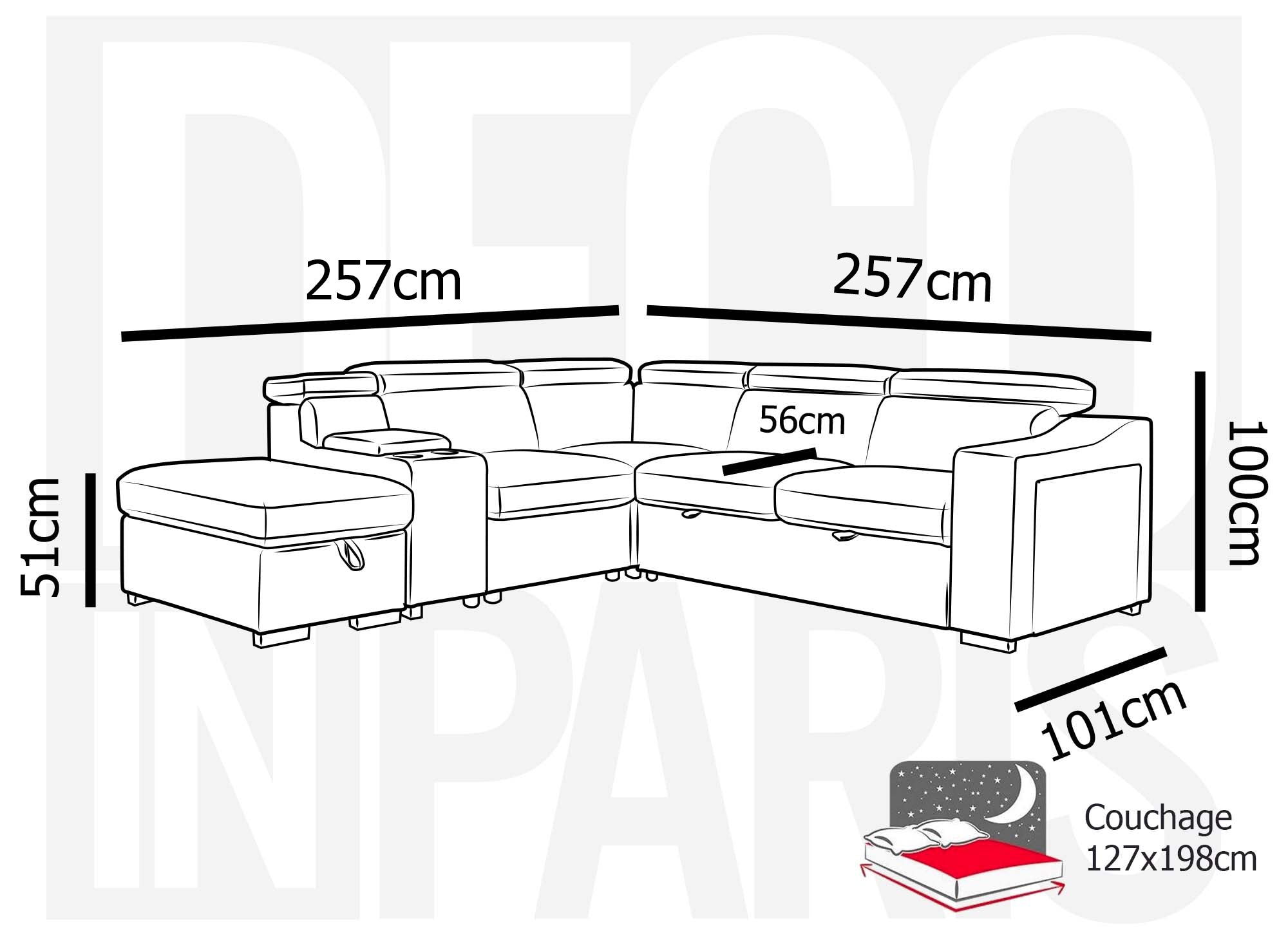 Sofá cama esquinero DEREK XL de tela gris oscuro - Esquina izquierda