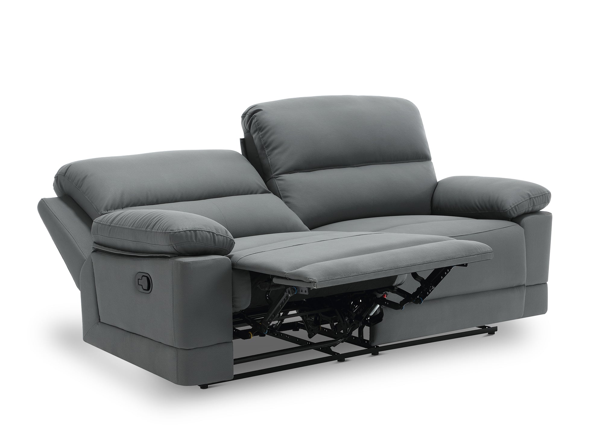 Sofá reclinable manual de 3 plazas DANY en piel sintética gris oscuro