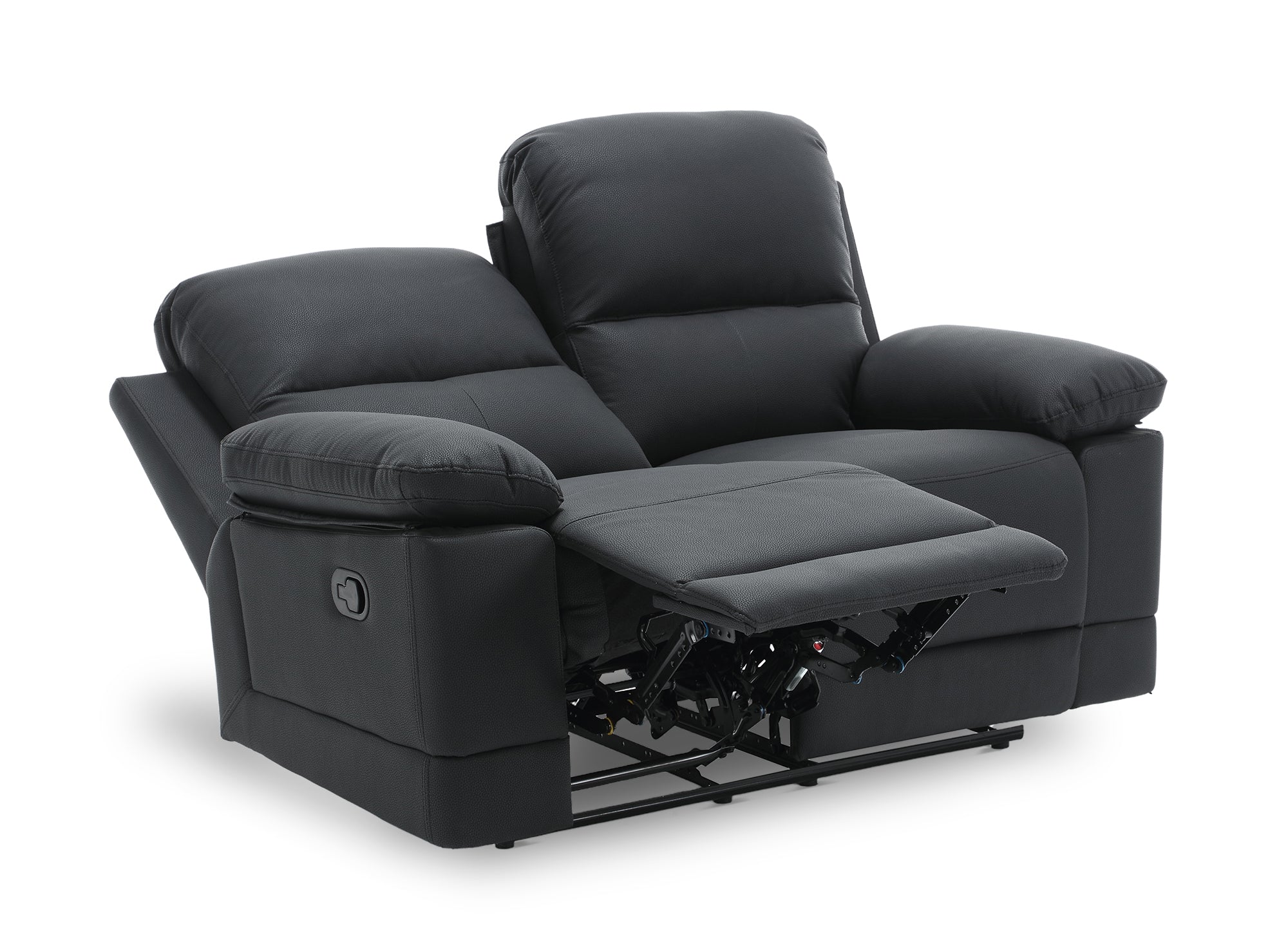 Sofá reclinable manual de 2 plazas DANY en piel sintética negra