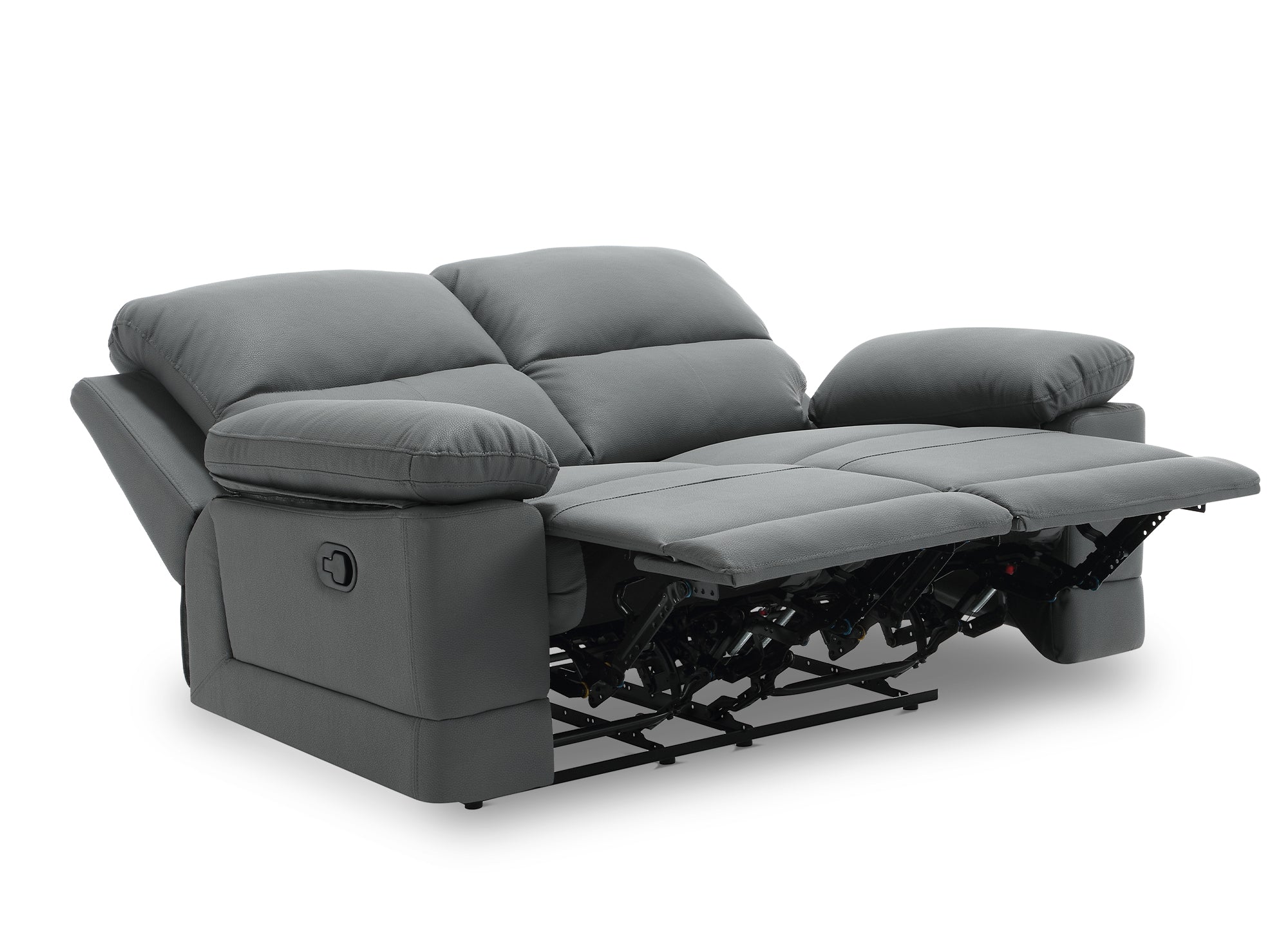 Sofá reclinable manual de 2 plazas DANY en piel sintética gris oscuro