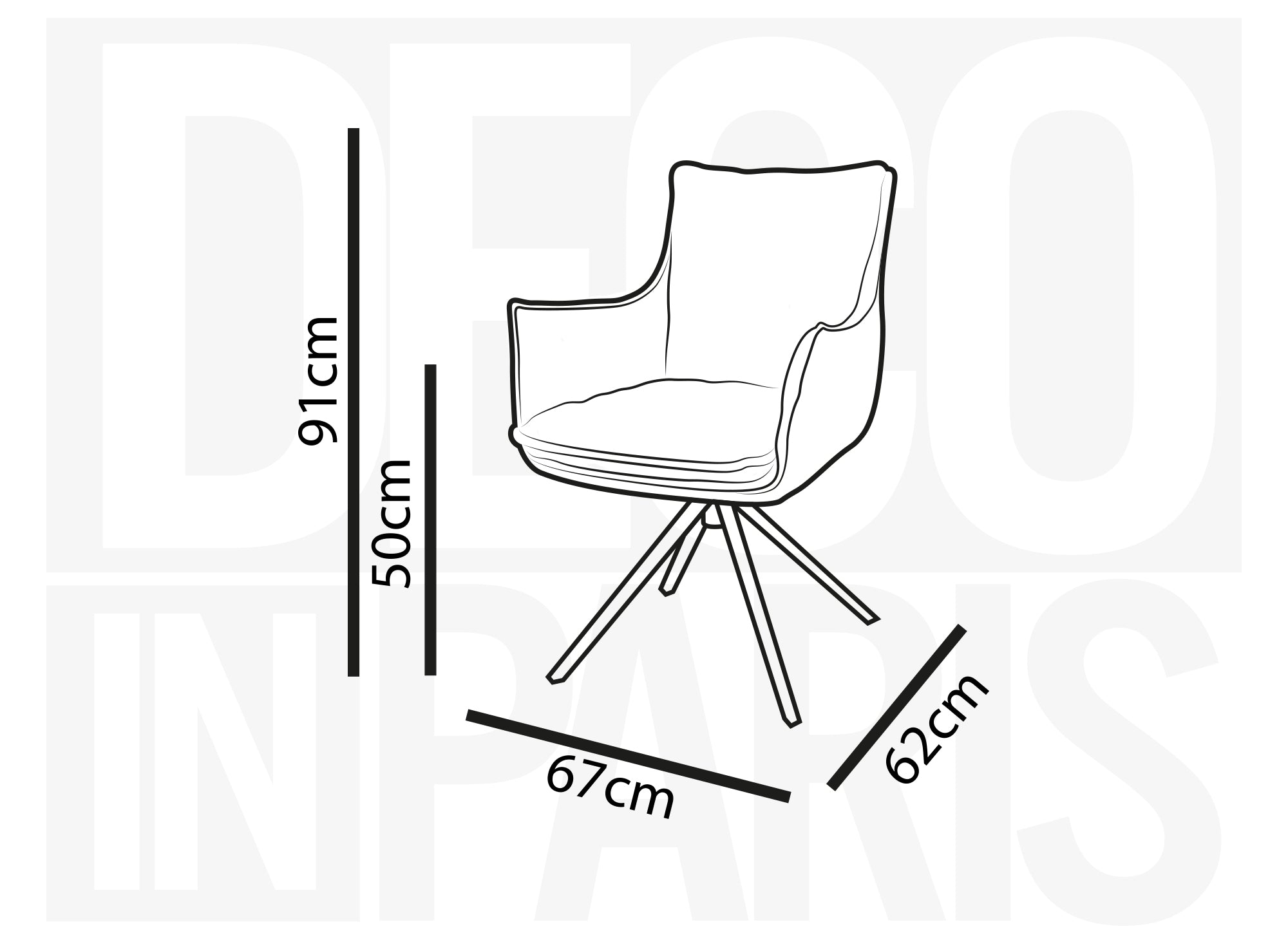Sillón giratorio NOALIE con reposabrazos en terciopelo azul