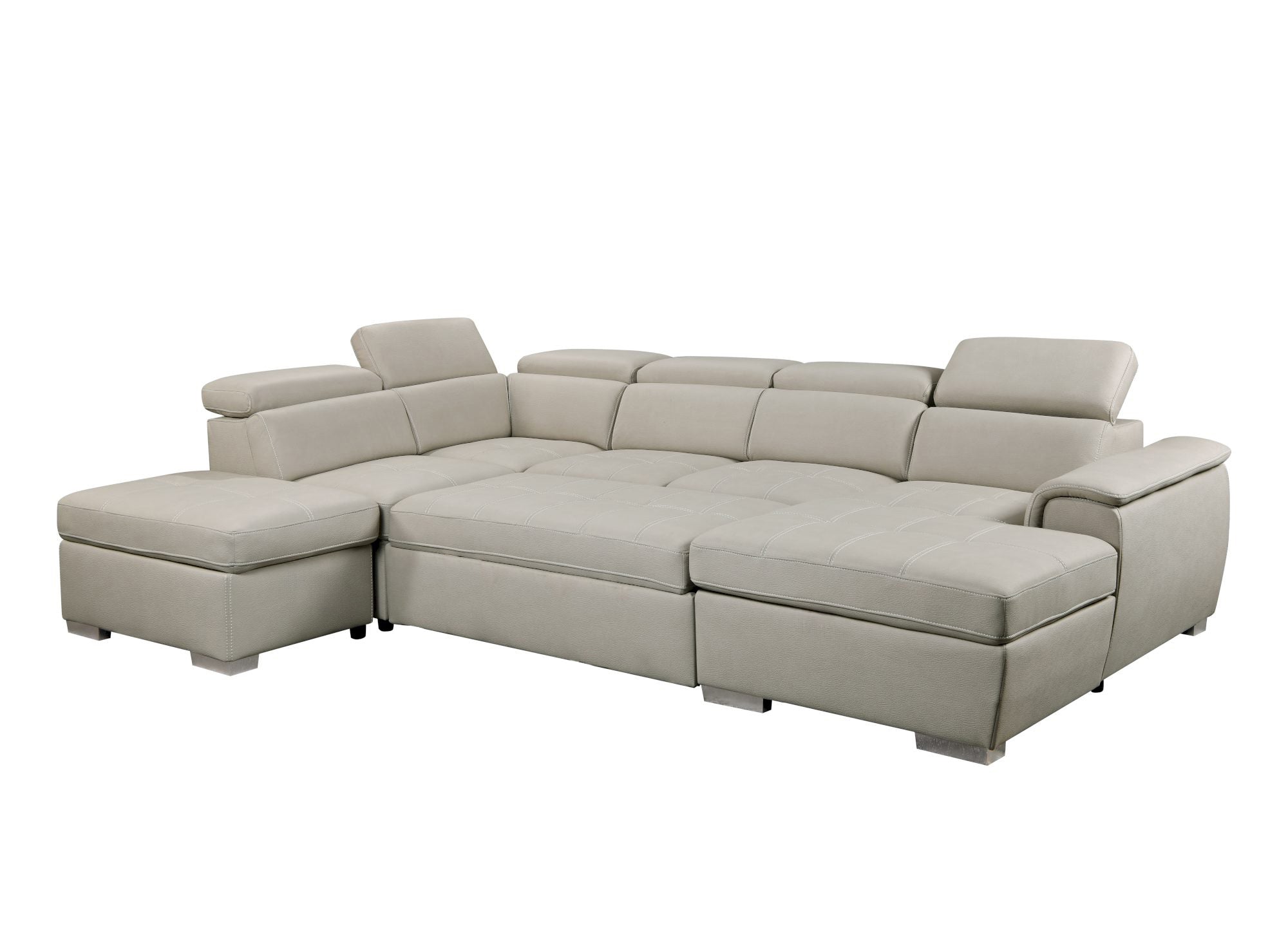 Sofá cama y panorámico OLIVER con compartimento de almacenamiento en tela beige - Esquina derecha