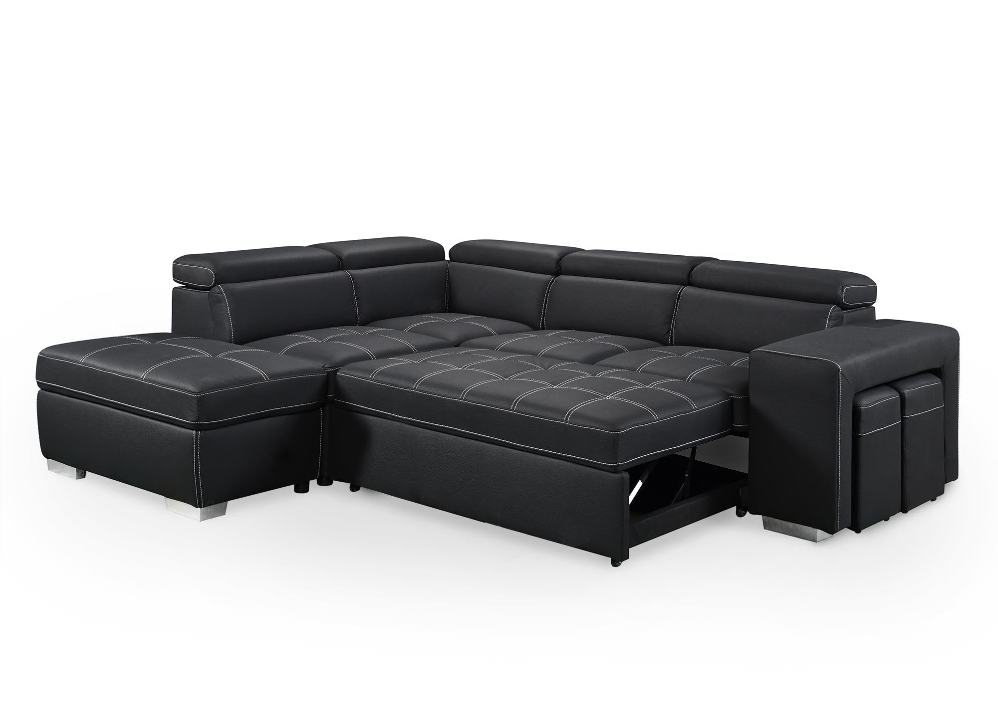 Sofá esquinero convertible DAVON en tela negra - esquina izquierda