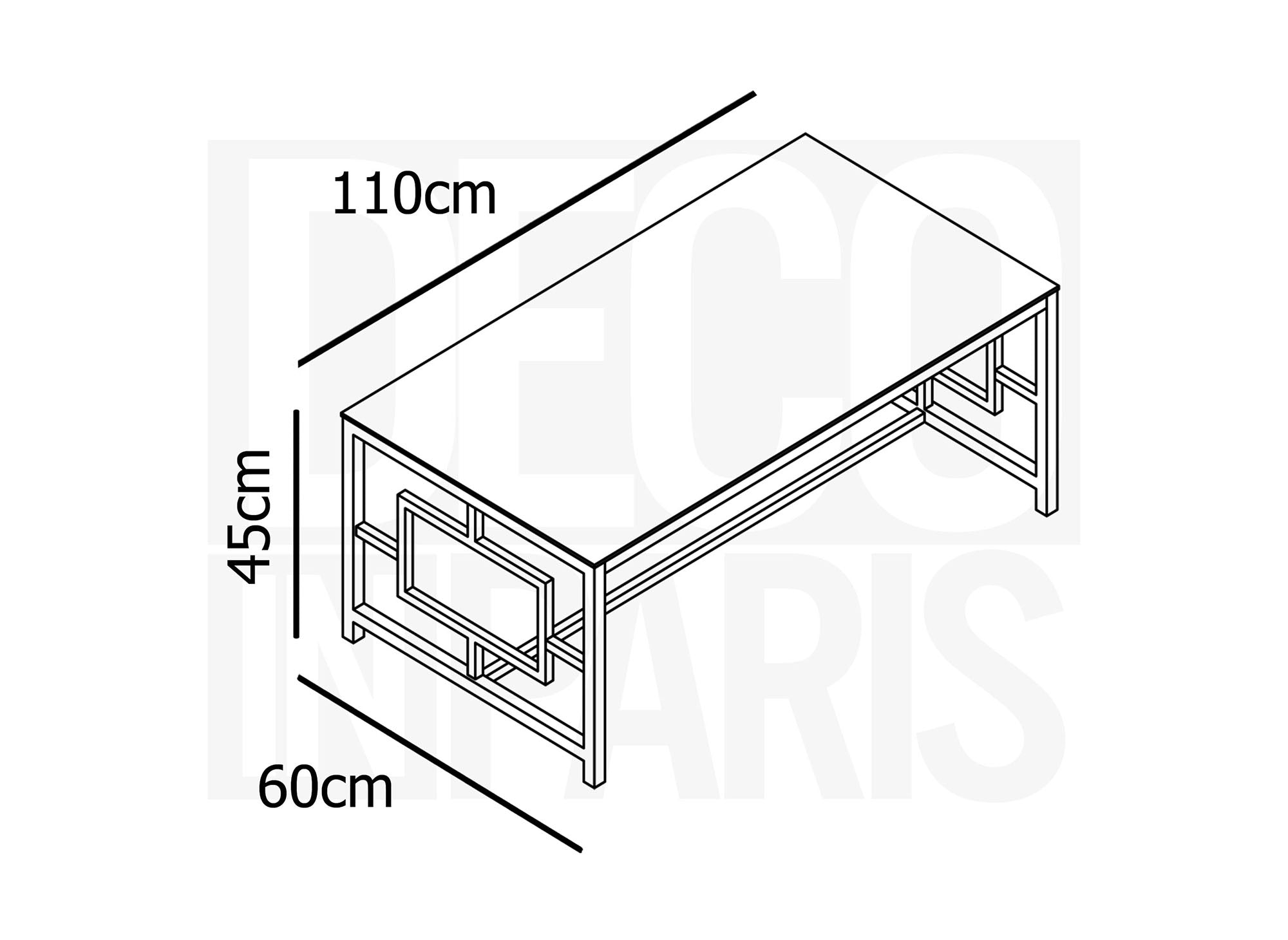 Mesa de centro rectangular de diseño PABLO en cristal negro y metal dorado