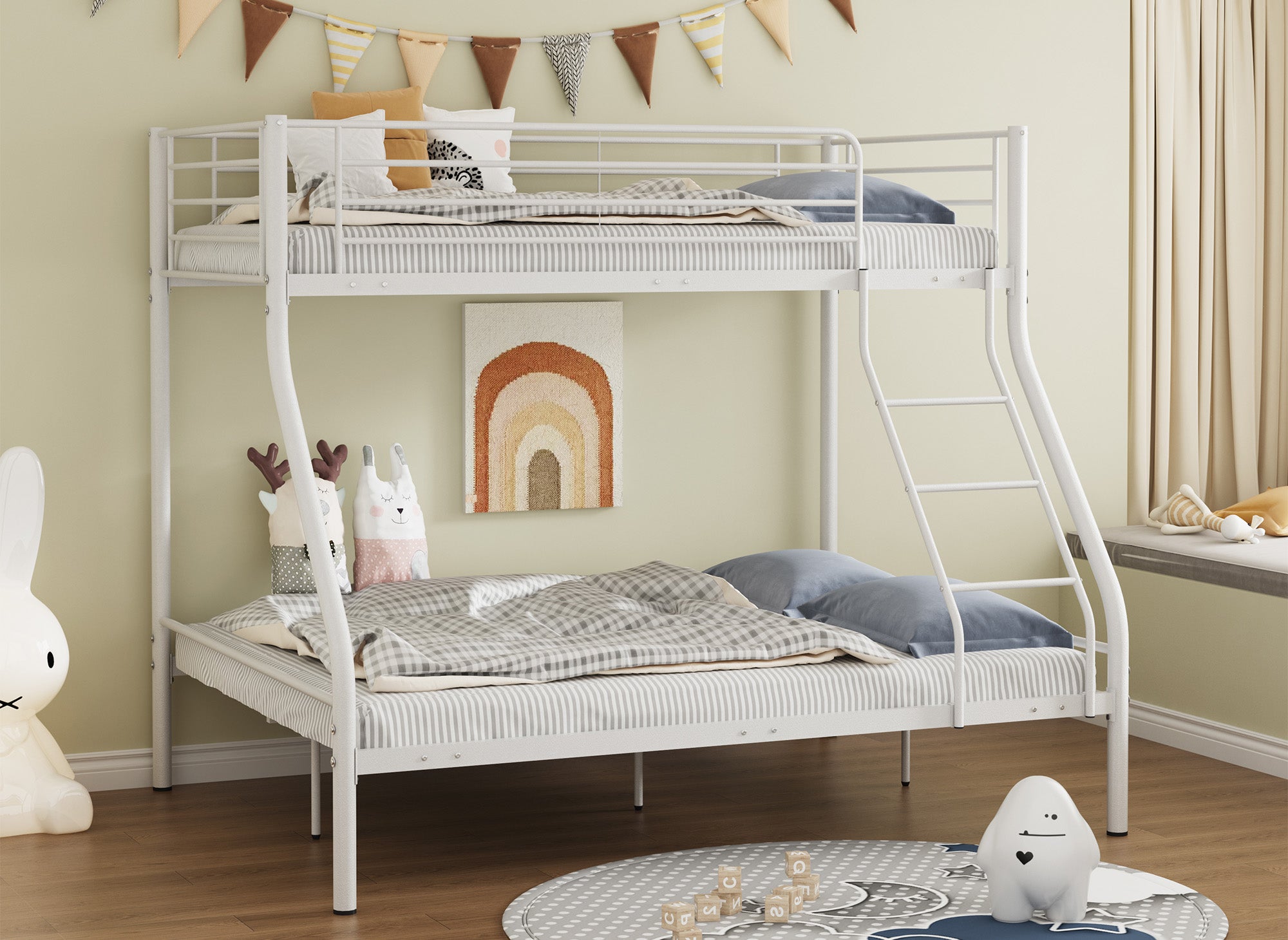 Litera TRINITY de 3 plazas en metal blanco, 90 x 190 cm y 140 x 190 cm