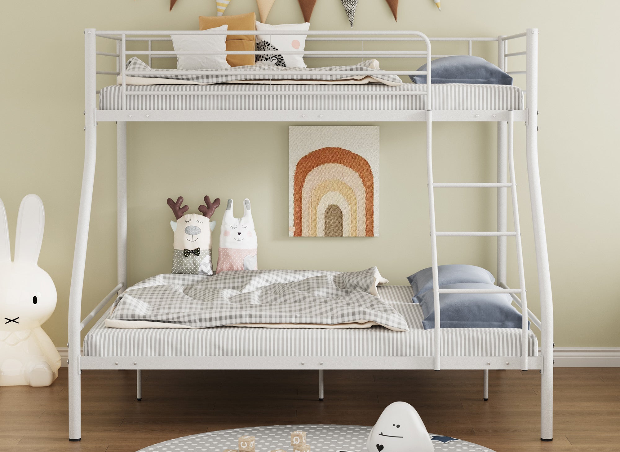 Litera TRINITY de 3 plazas en metal blanco, 90 x 190 cm y 140 x 190 cm