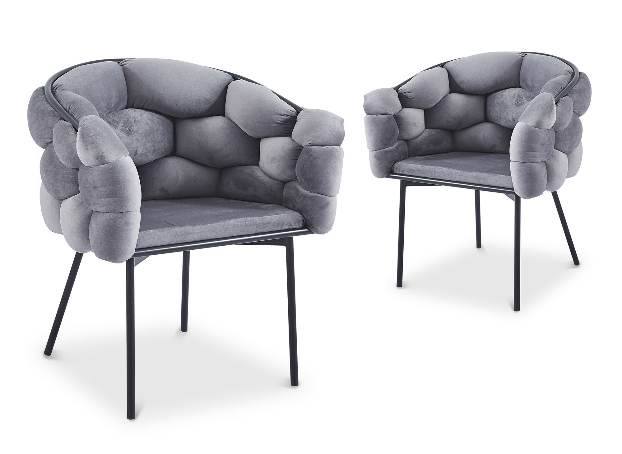 Juego de 2 sillas CHARLOTTE en terciopelo gris con patas de metal negro
