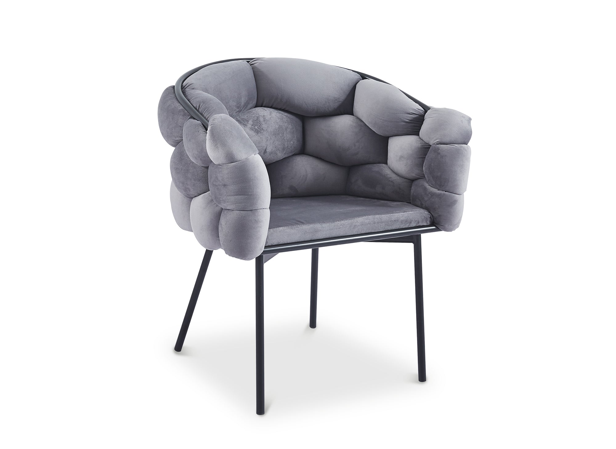 Juego de 2 sillas CHARLOTTE en terciopelo gris con patas de metal negro