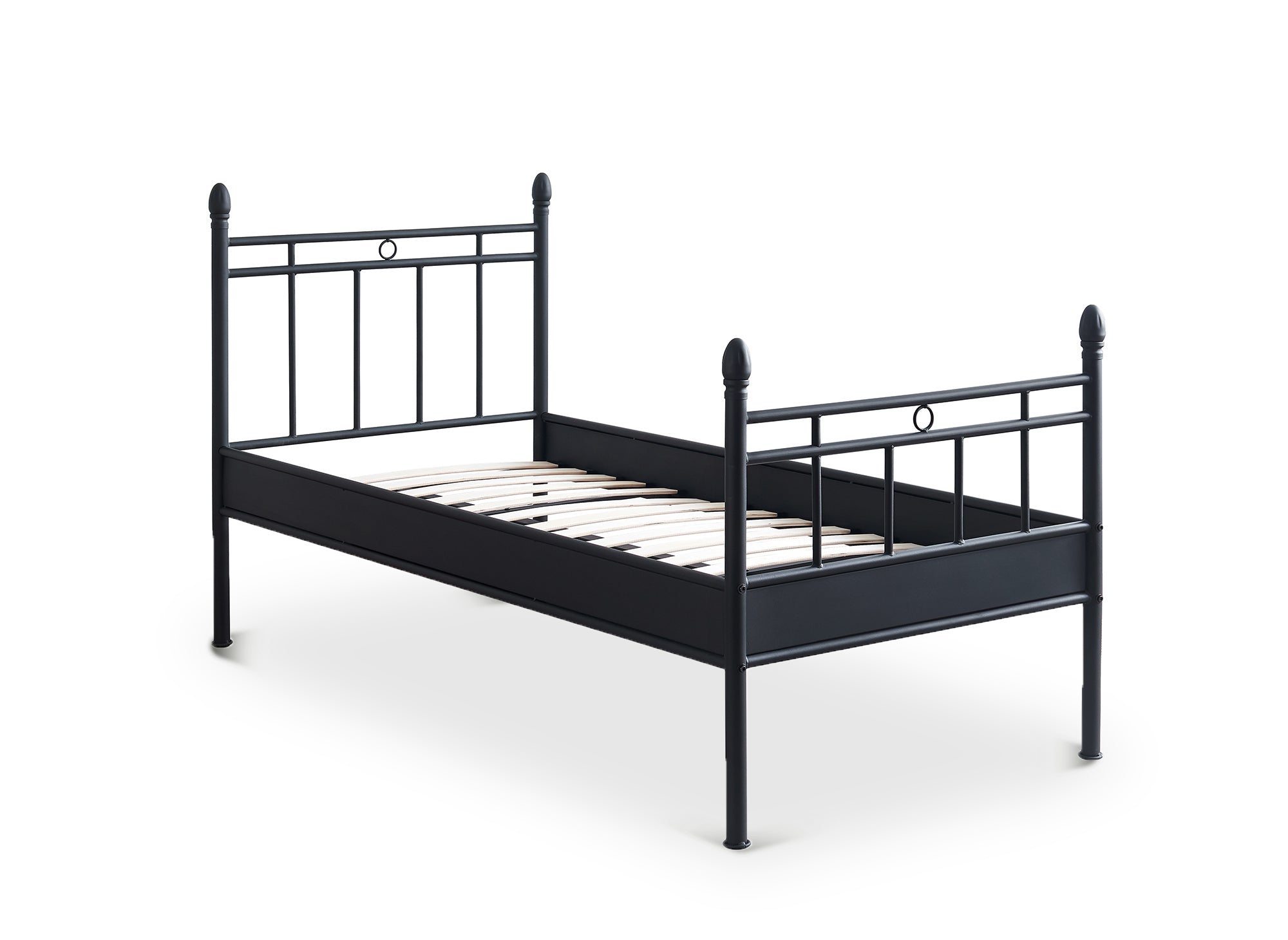 Cama individual KADY de metal negro, 90 x 190 cm