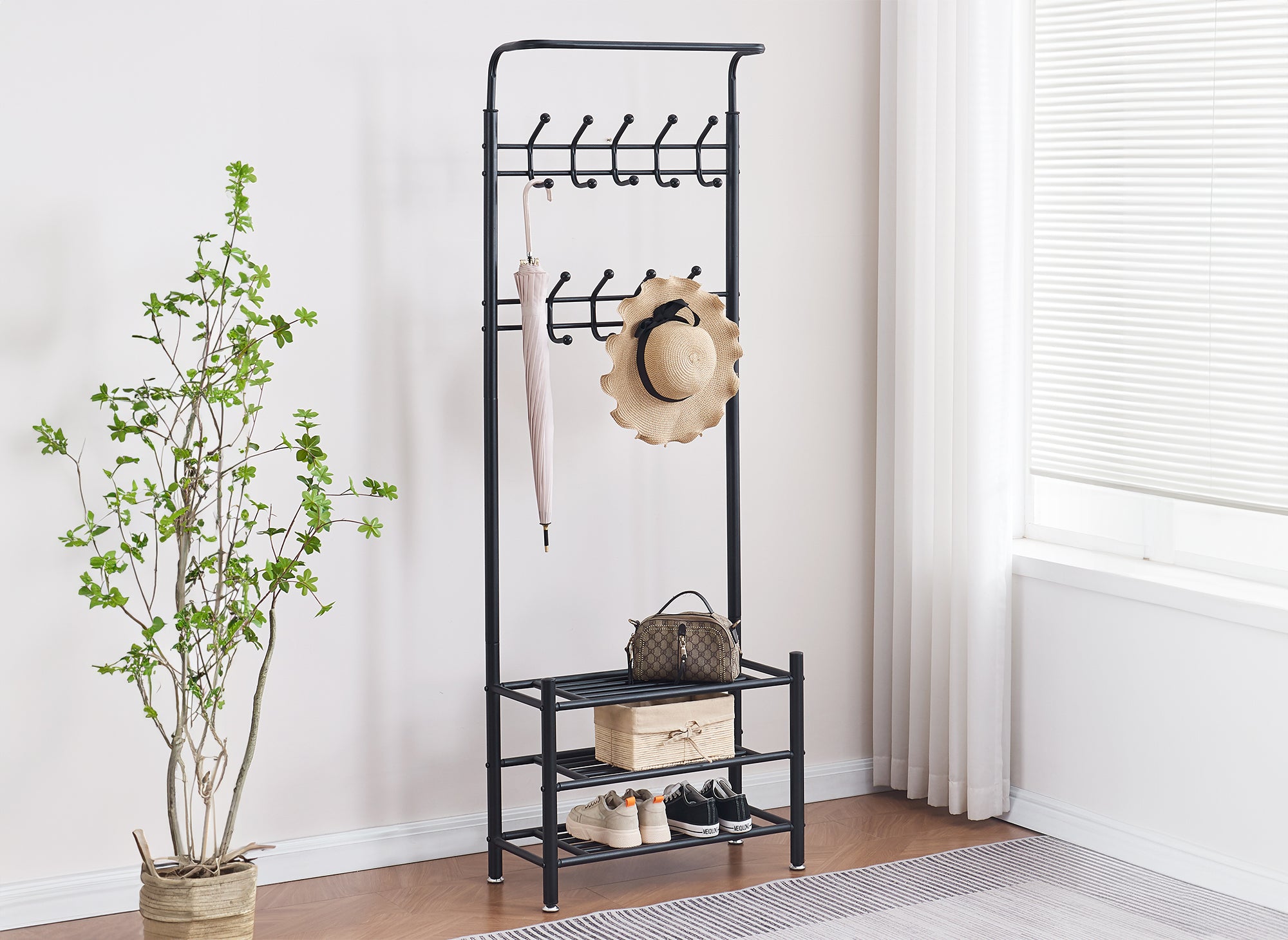 Armario de entrada ROMAIN de metal negro con 3 estantes