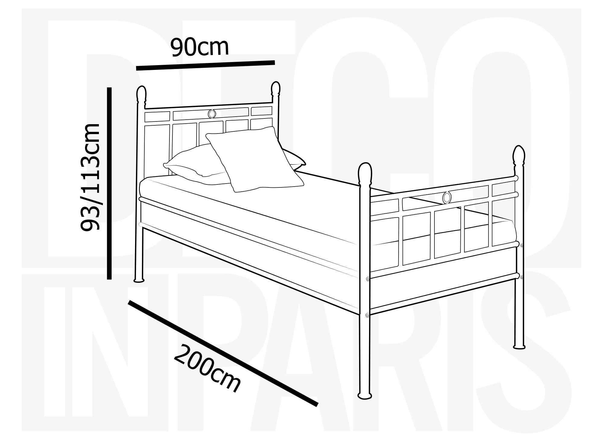 Cama individual KADY de metal blanco, 90 x 190 cm