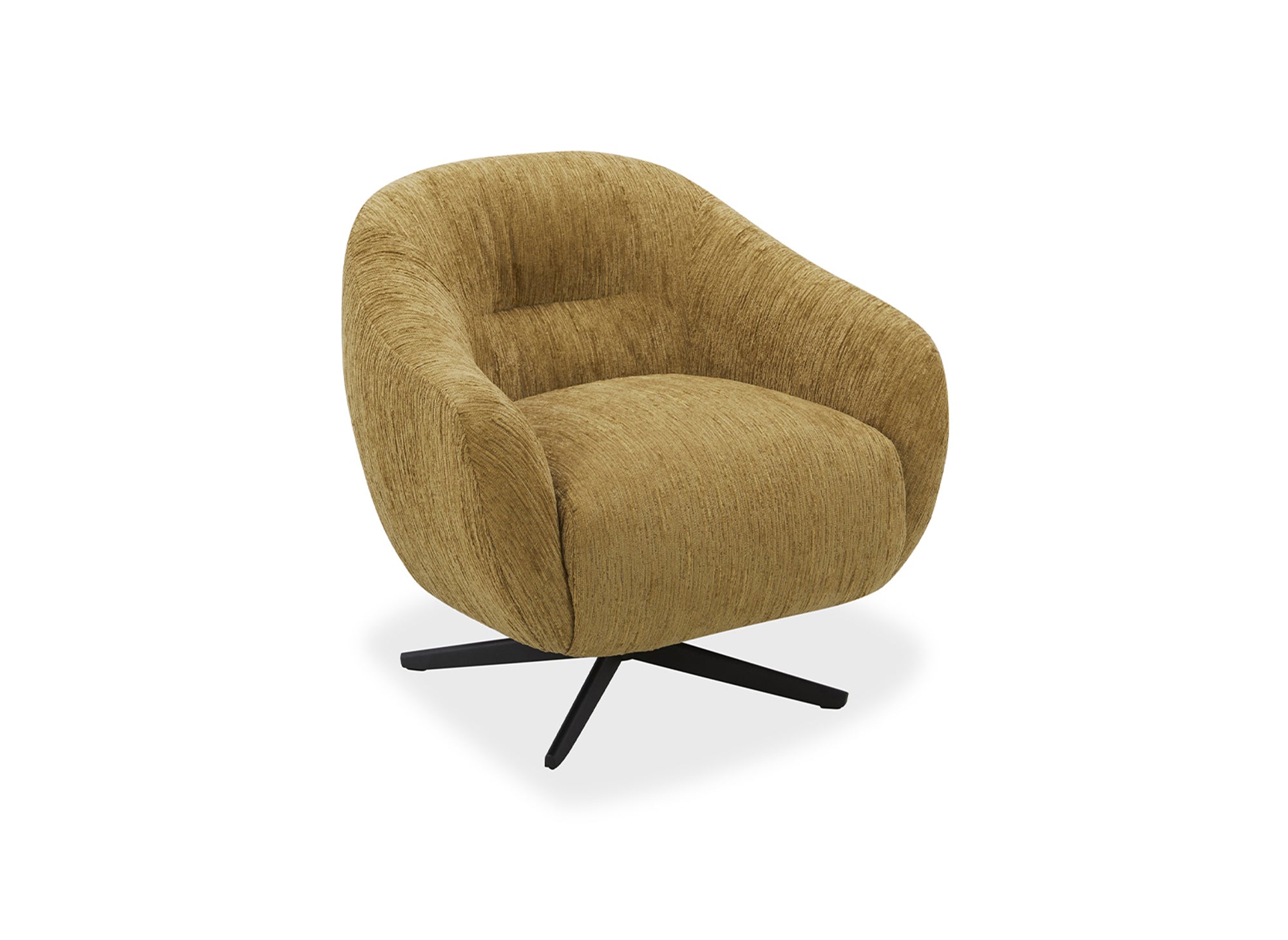 Sillón giratorio ALEZIO en terciopelo jaspeado amarillo mostaza